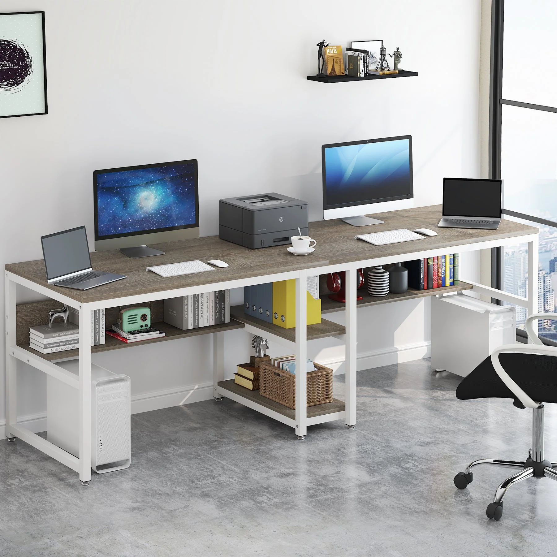 78.7" Two Person Desk, Double Computer Desk with Bookshelf - Image 12