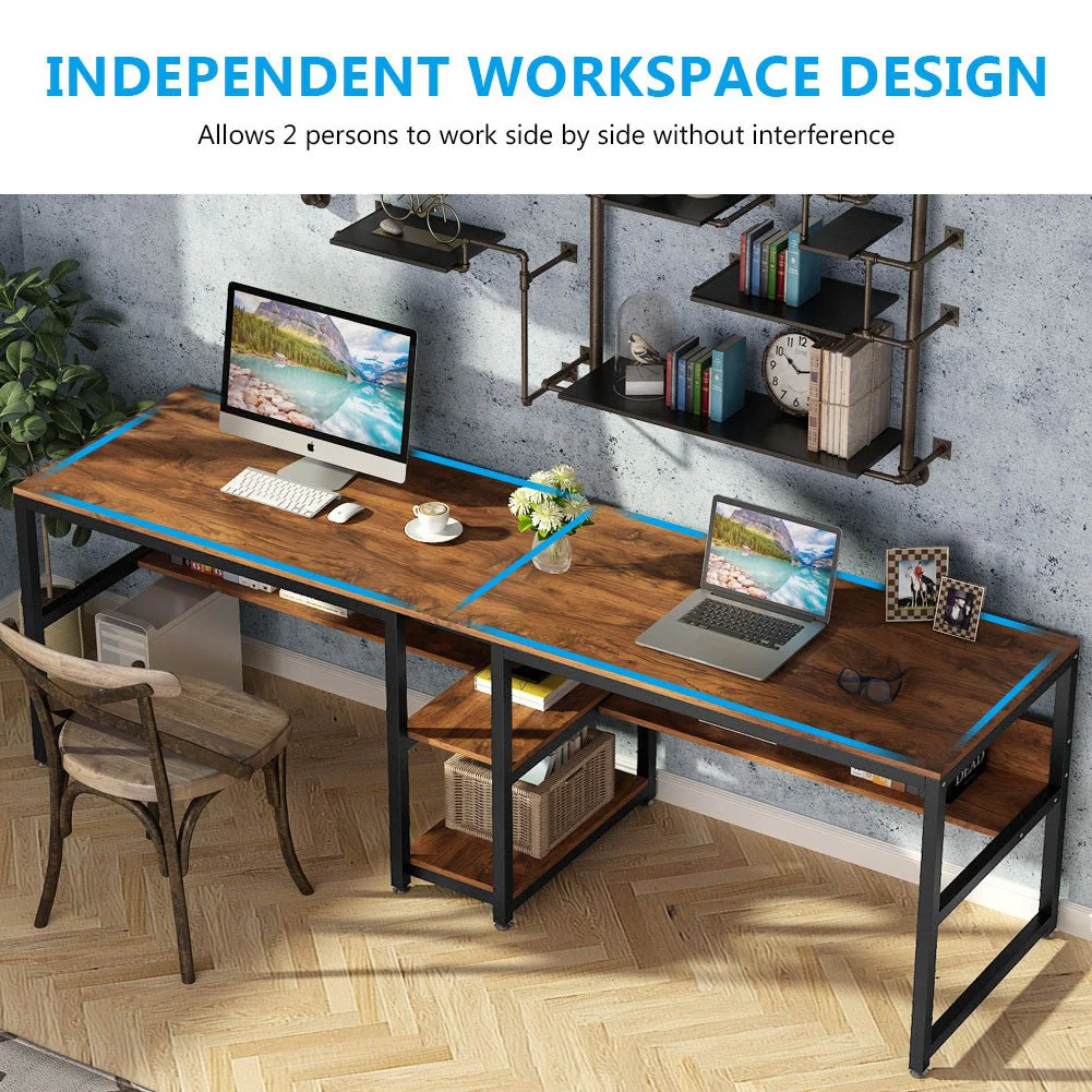 78.7" Two Person Desk, Double Computer Desk with Bookshelf - Image 9