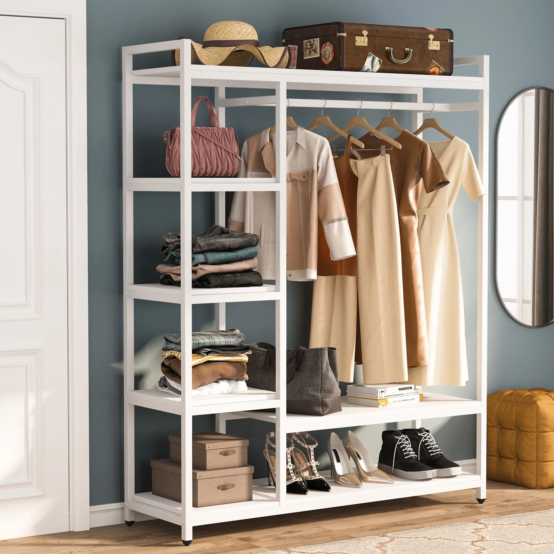 Freestanding Closet Organizer with 6 Shelves and Hanging Bar - Image 10