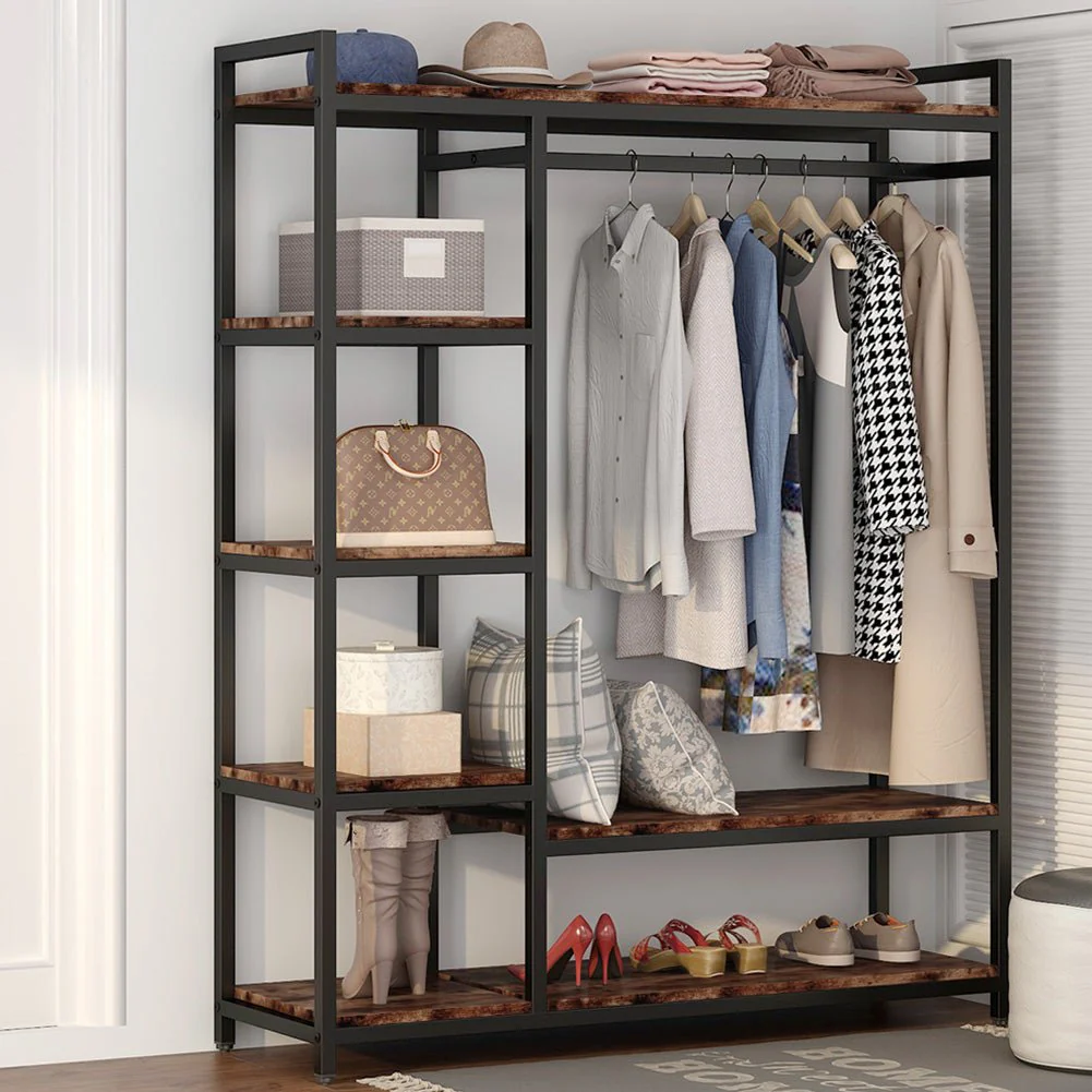 Freestanding Closet Organizer with 6 Shelves and Hanging Bar - Image 3