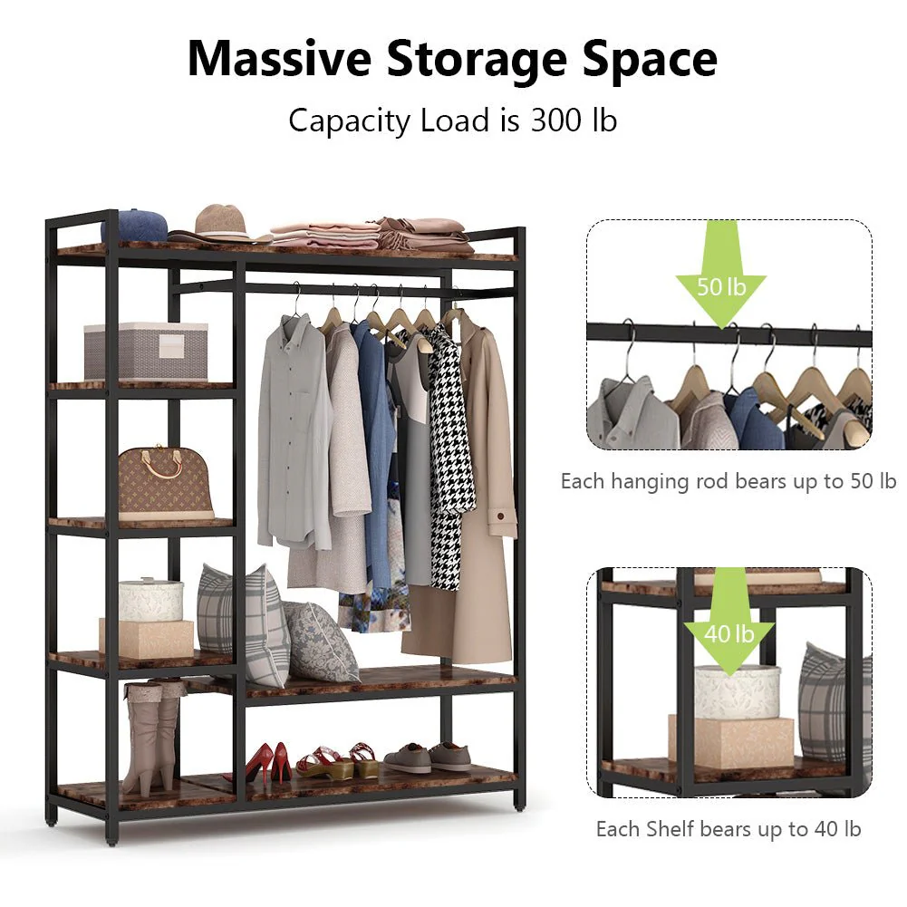 Freestanding Closet Organizer with 6 Shelves and Hanging Bar - Image 5