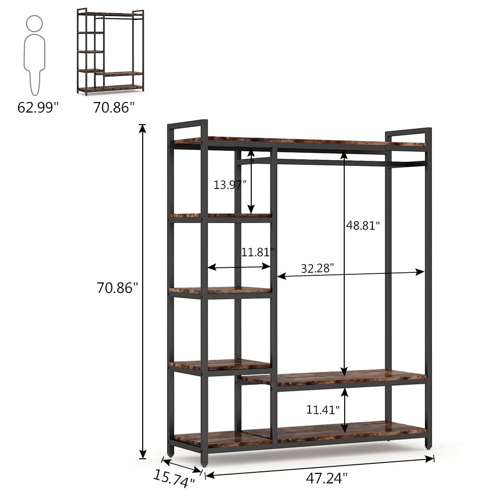 Freestanding Closet Organizer with 6 Shelves and Hanging Bar - Image 7