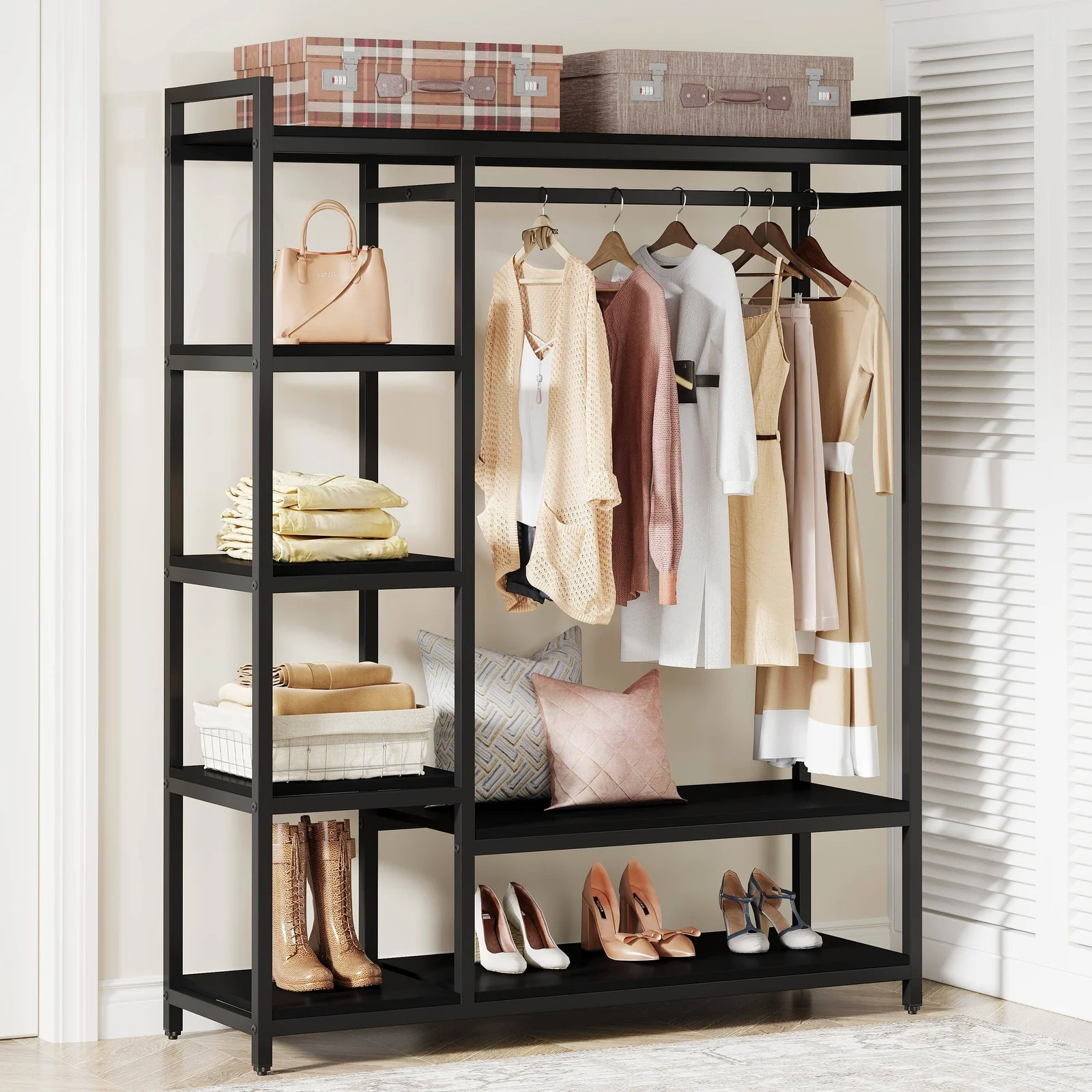 Freestanding Closet Organizer with 6 Shelves and Hanging Bar - Image 8