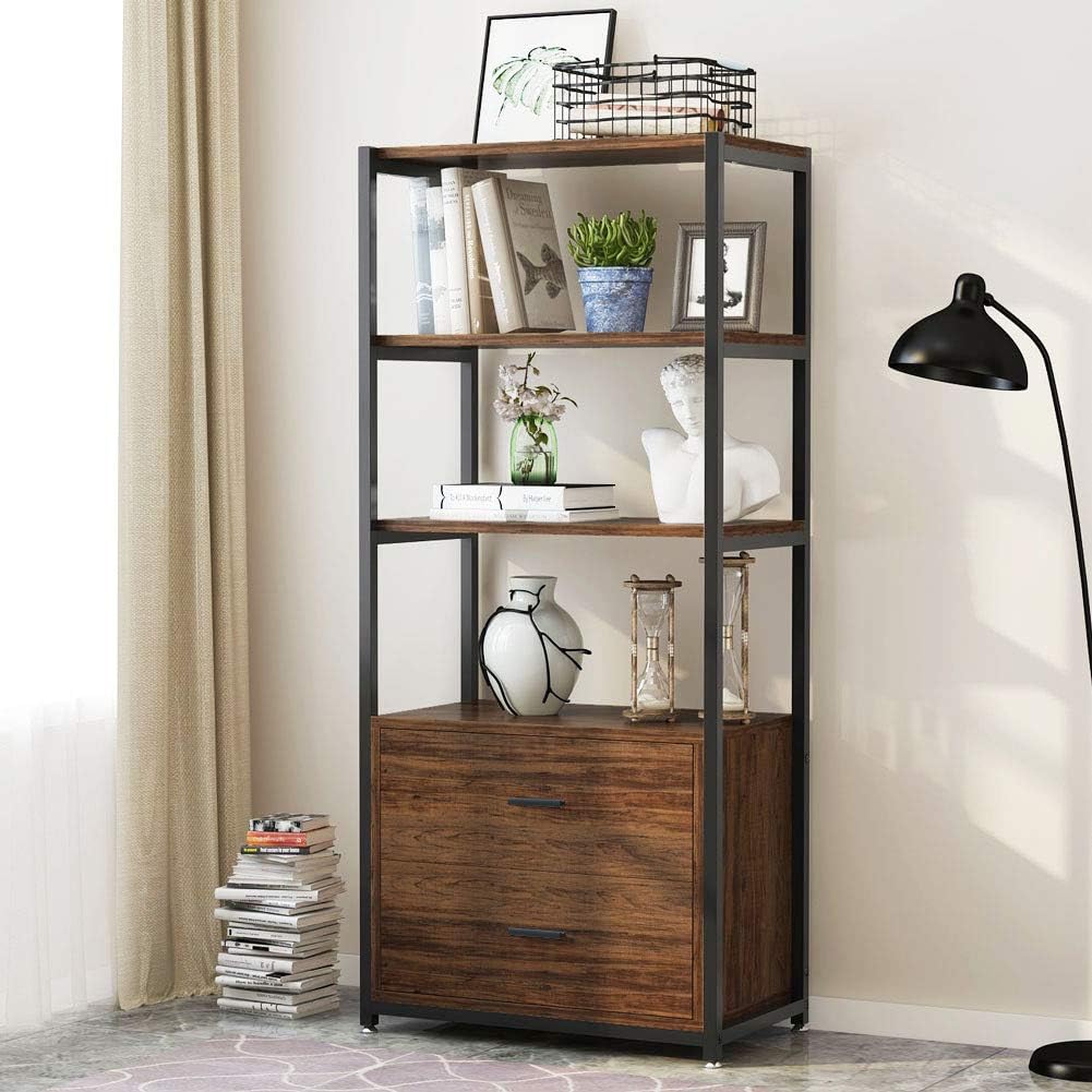 4-Tier Bookshelf Etagere Display Bookcase with 2 Drawers - Image 3