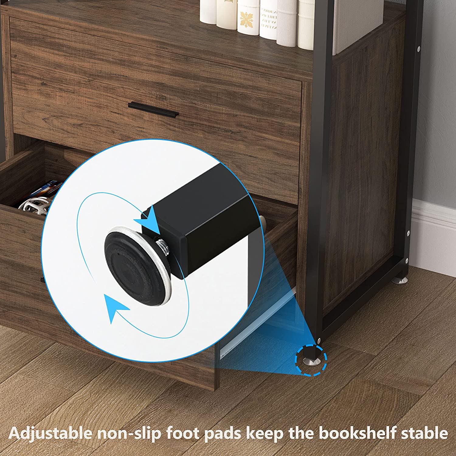 4-Tier Bookshelf Etagere Display Bookcase with 2 Drawers - Image 5