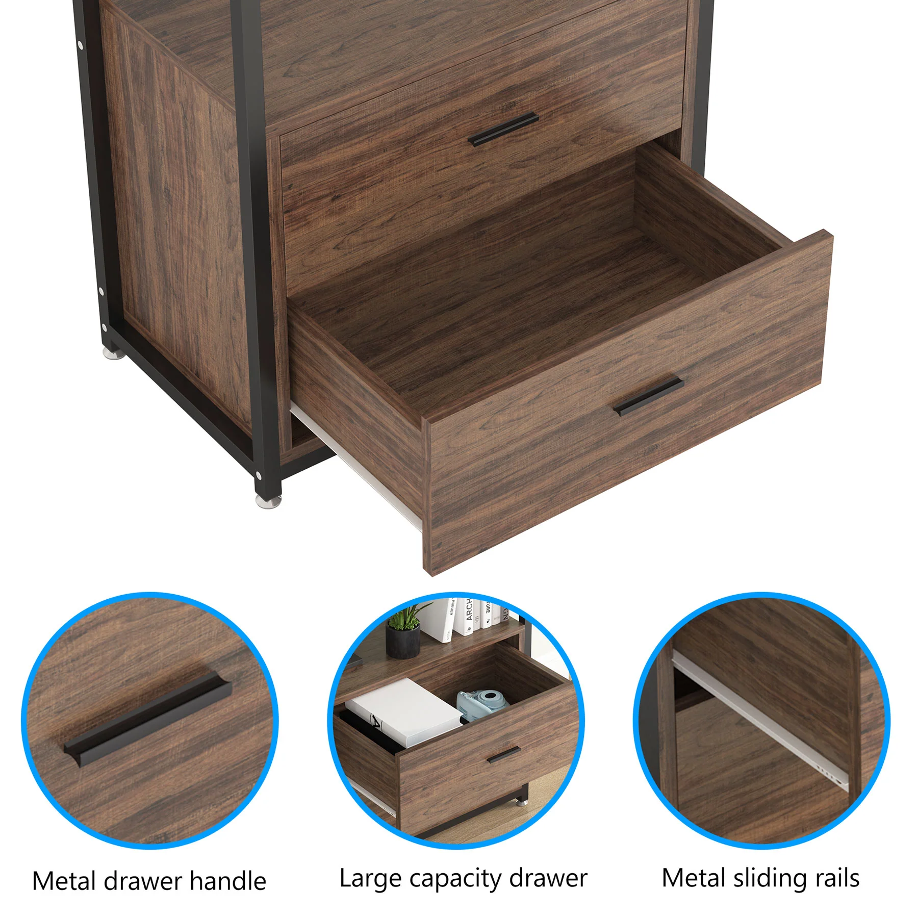 4-Tier Bookshelf Etagere Display Bookcase with 2 Drawers - Image 6