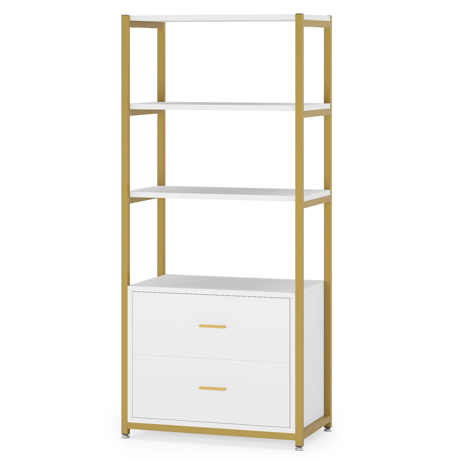 4-Tier Bookshelf Etagere Display Bookcase with 2 Drawers - Image 9