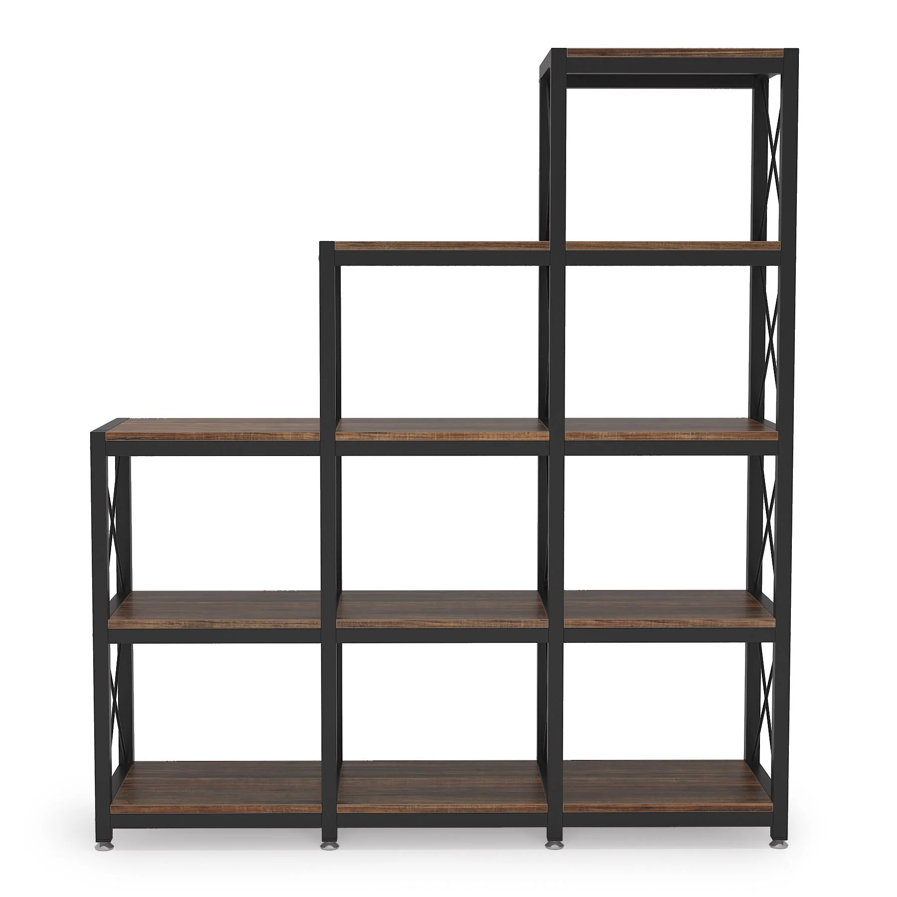 L-Shaped Ladder 9 Cubes Bookshelf, 12 Shelves Industrial Corner Etagere Bookcase - Image 8