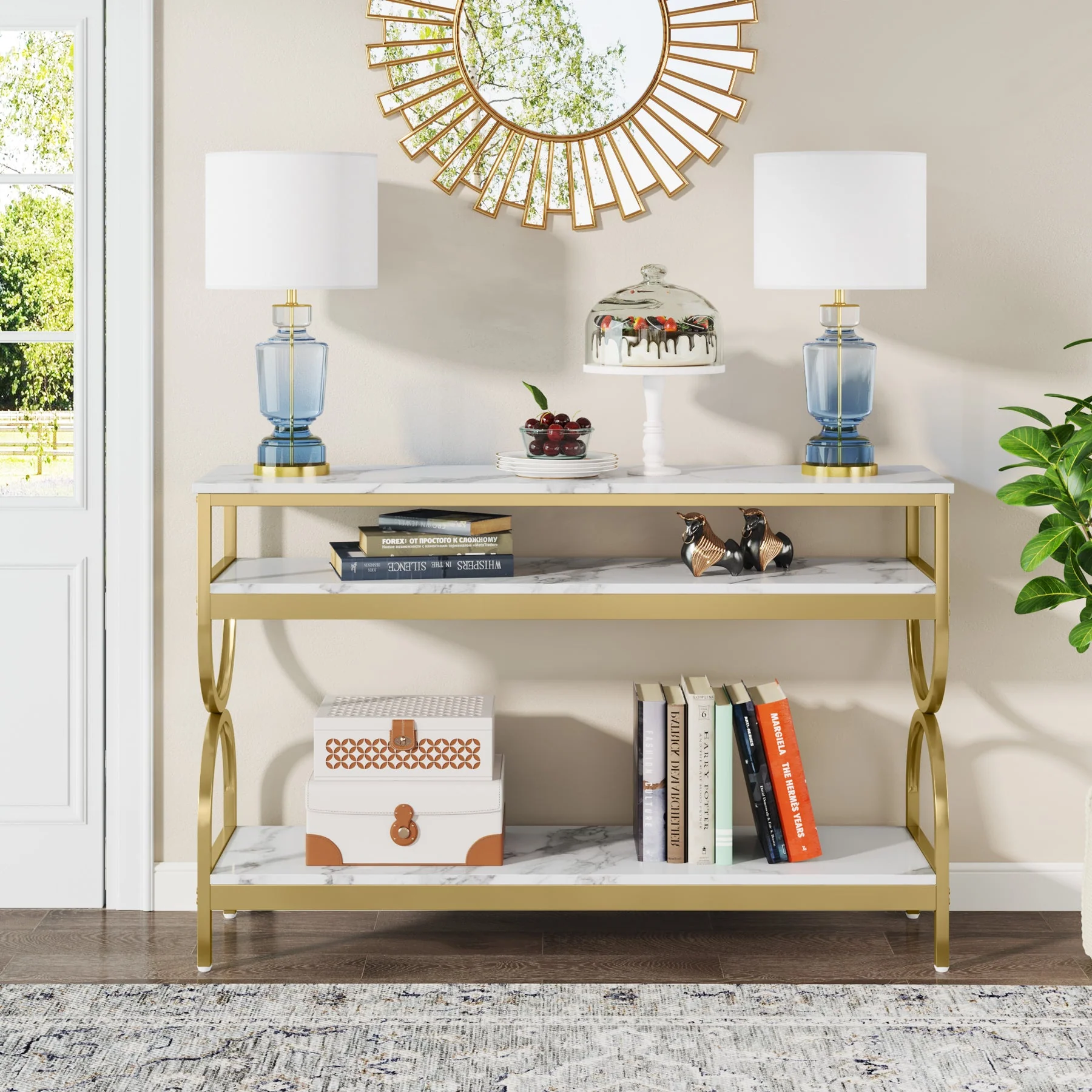 3-Tier Console Table, 55" Sofa Table with Storage Shelves - Image 3