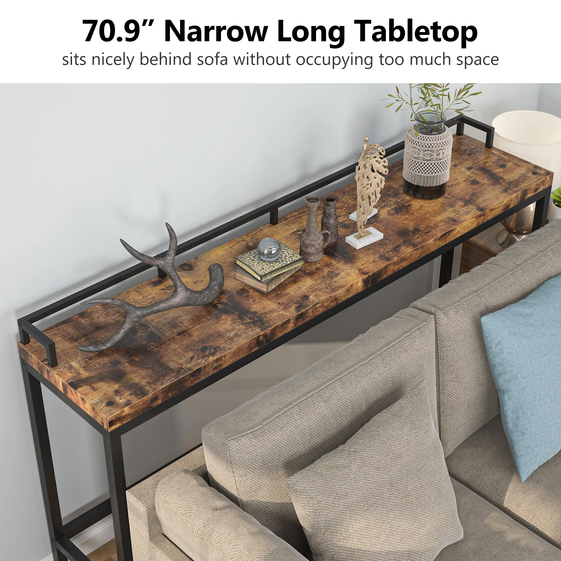 70.9" Console Table, Narrow Sofa Accent Table Behind Couch - Image 5
