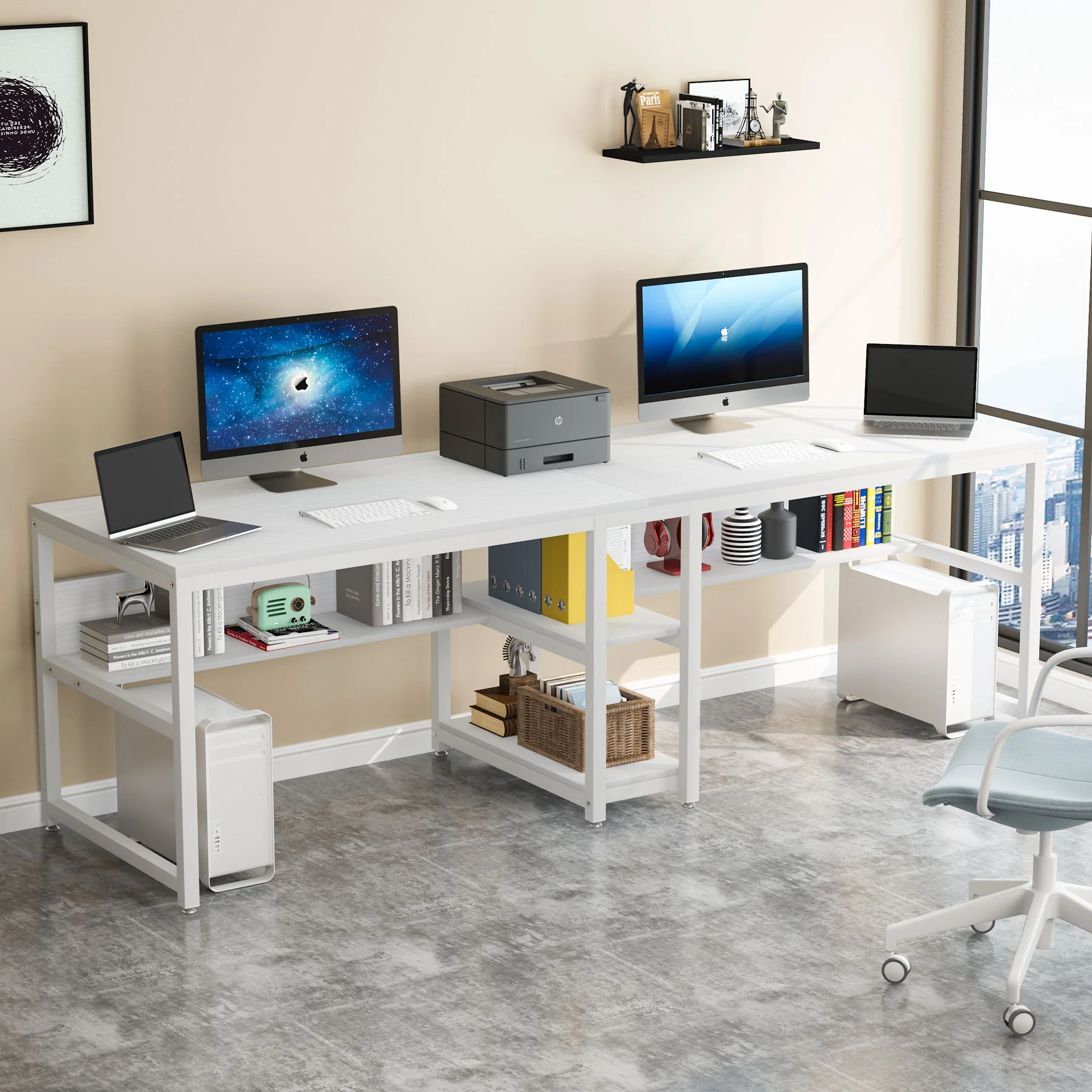 78.7" Two Person Desk, Computer Desk Double Workstation with Shelves - Image 8