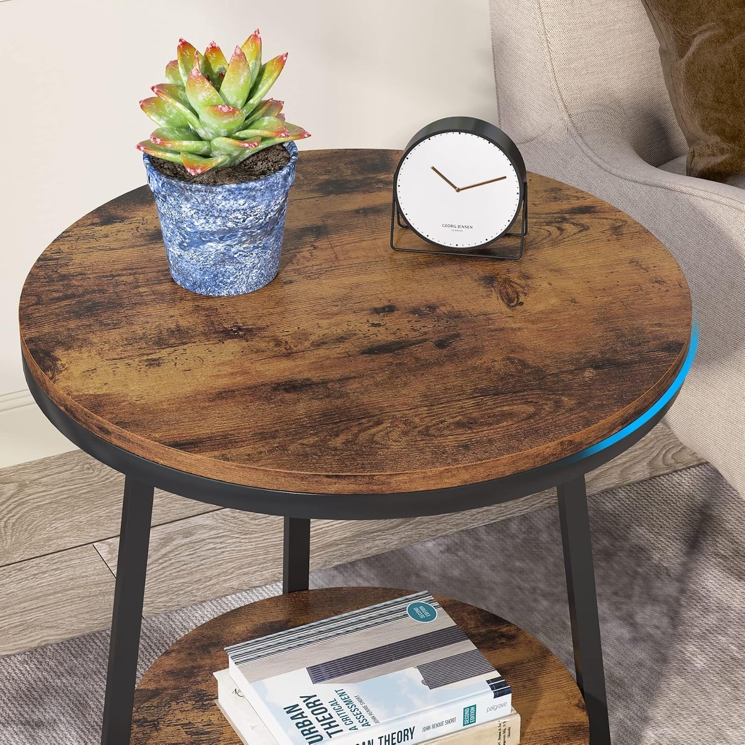 2-Tier End Table, Round Accent Bedside Table with Storage Shelf - Image 5