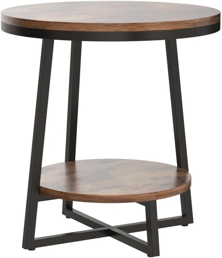 2-Tier End Table, Round Accent Bedside Table with Storage Shelf - Image 8