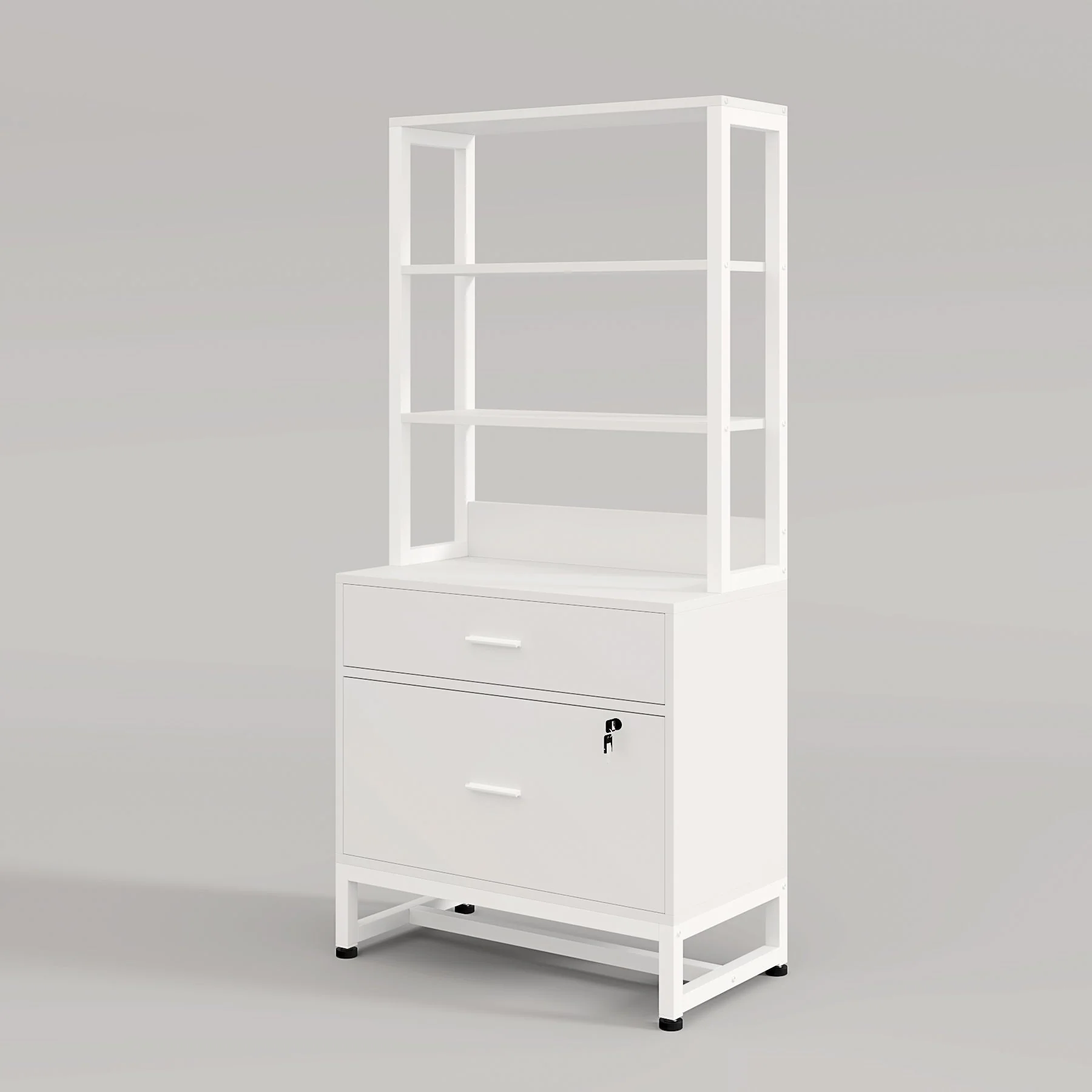 2-Drawer File Cabinet, Vertical Filing Cabinet with Lock & Bookshelf - Image 7