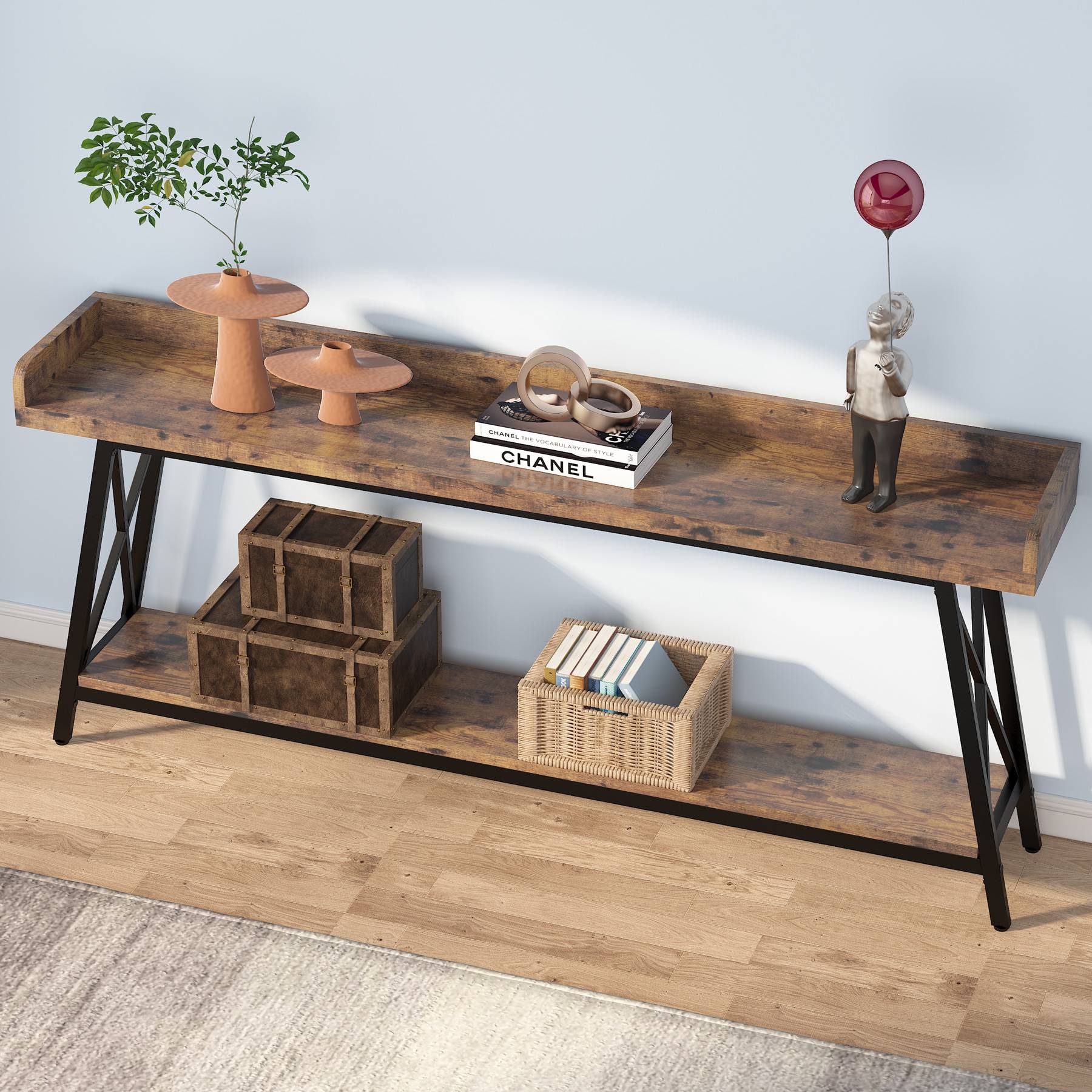 Industrial Console Table, 2-Tier Narrow Sofa Table Behind Couch - Image 5