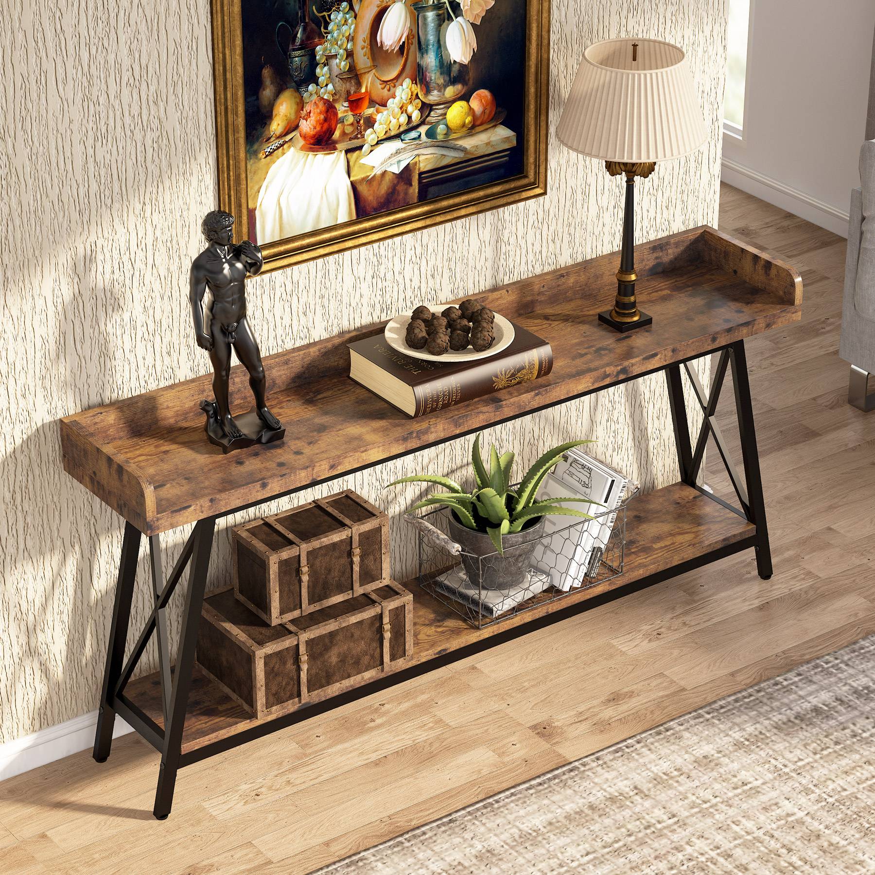 Industrial Console Table, 2-Tier Narrow Sofa Table Behind Couch - Image 6