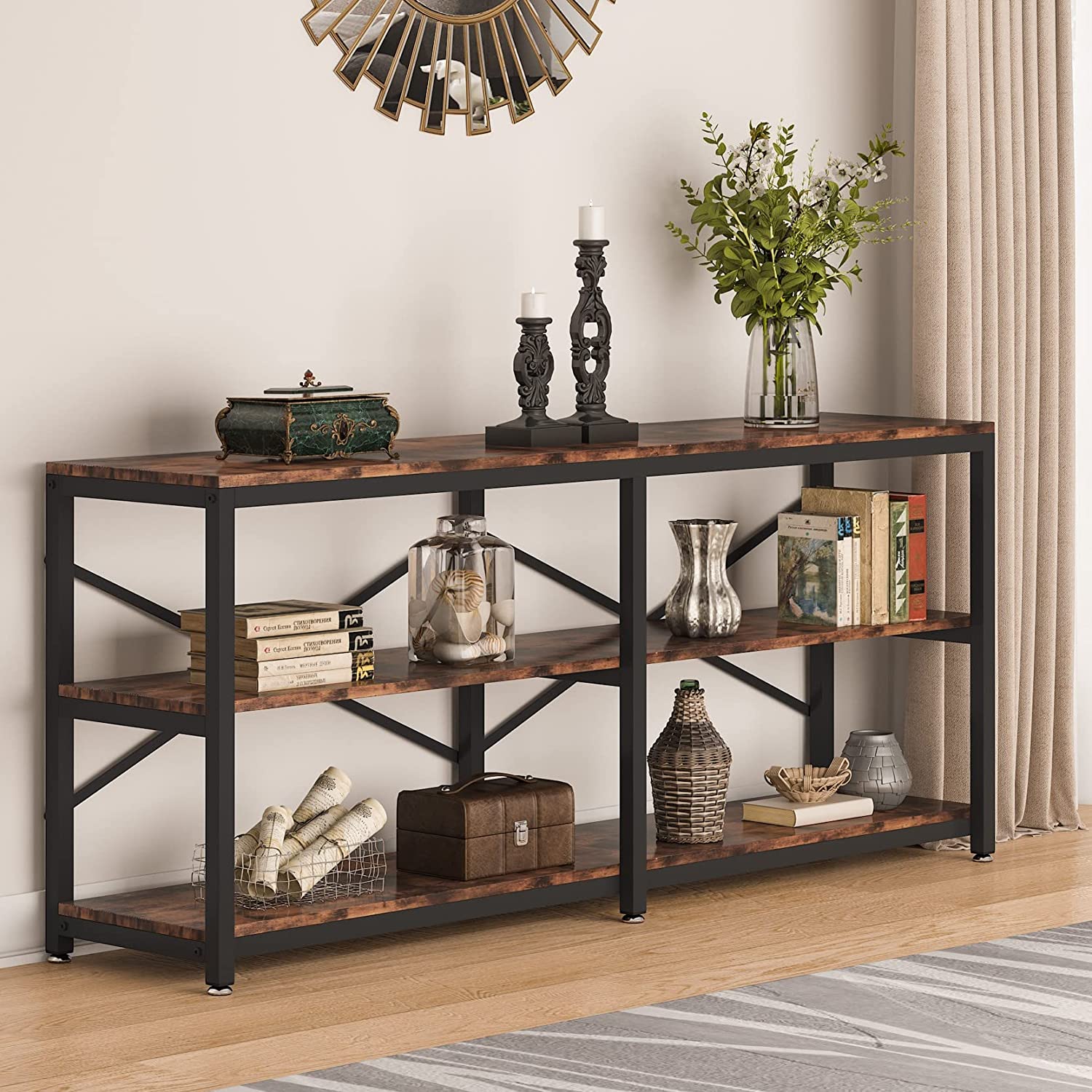 3-Tier Console Table, 70.9" Long Foyer Sofa Table with Storage Shelves - Image 3