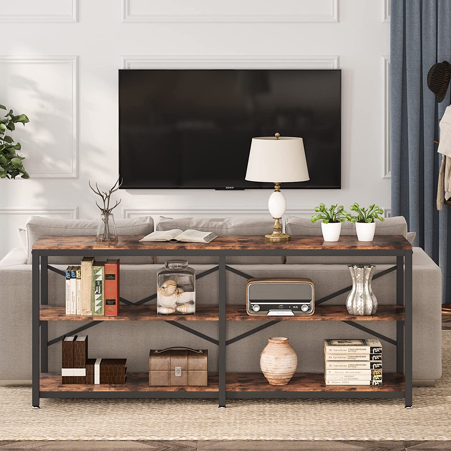 3-Tier Console Table, 70.9" Long Foyer Sofa Table with Storage Shelves - Image 4
