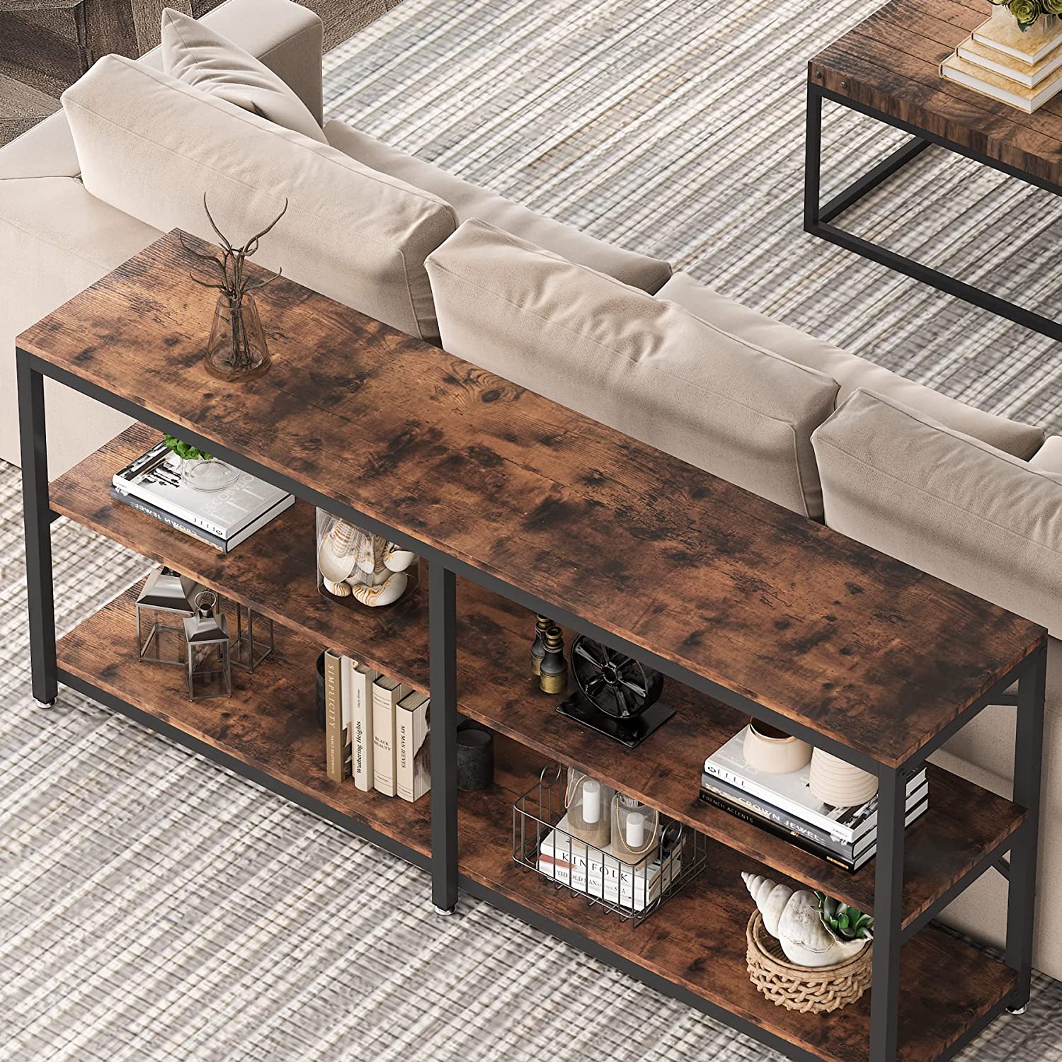 3-Tier Console Table, 70.9" Long Foyer Sofa Table with Storage Shelves - Image 5