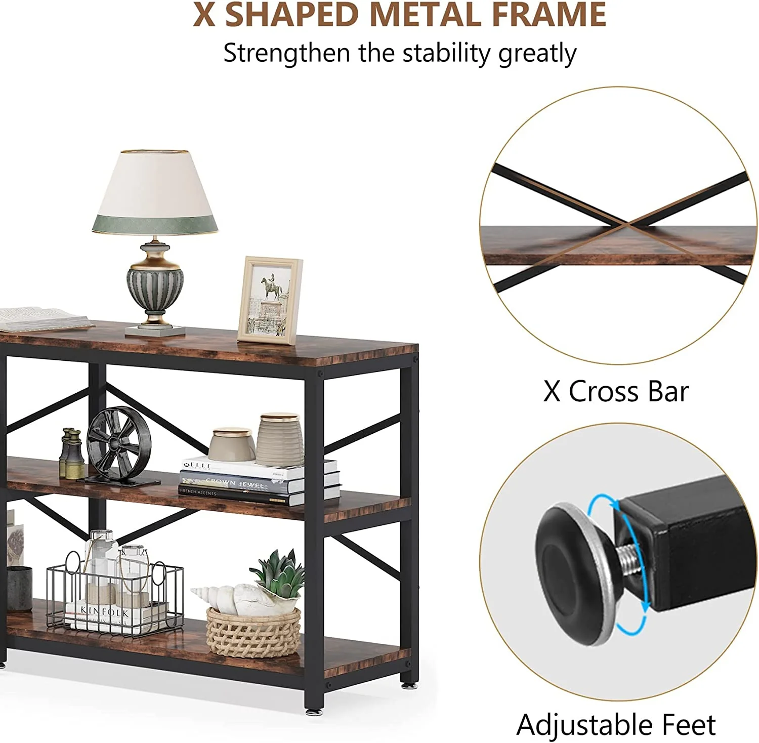 3-Tier Console Table, 70.9" Long Foyer Sofa Table with Storage Shelves - Image 6