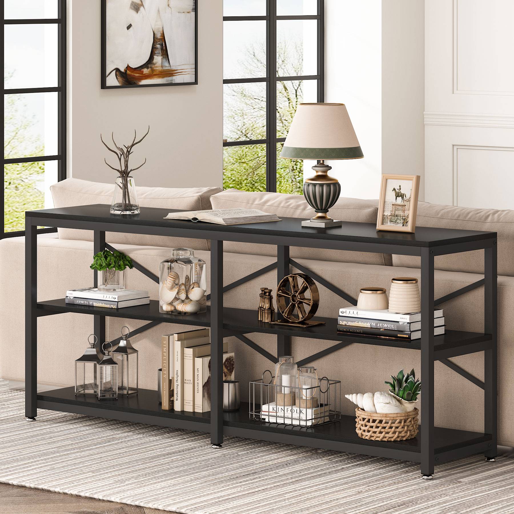 3-Tier Console Table, 70.9" Long Foyer Sofa Table with Storage Shelves - Image 7