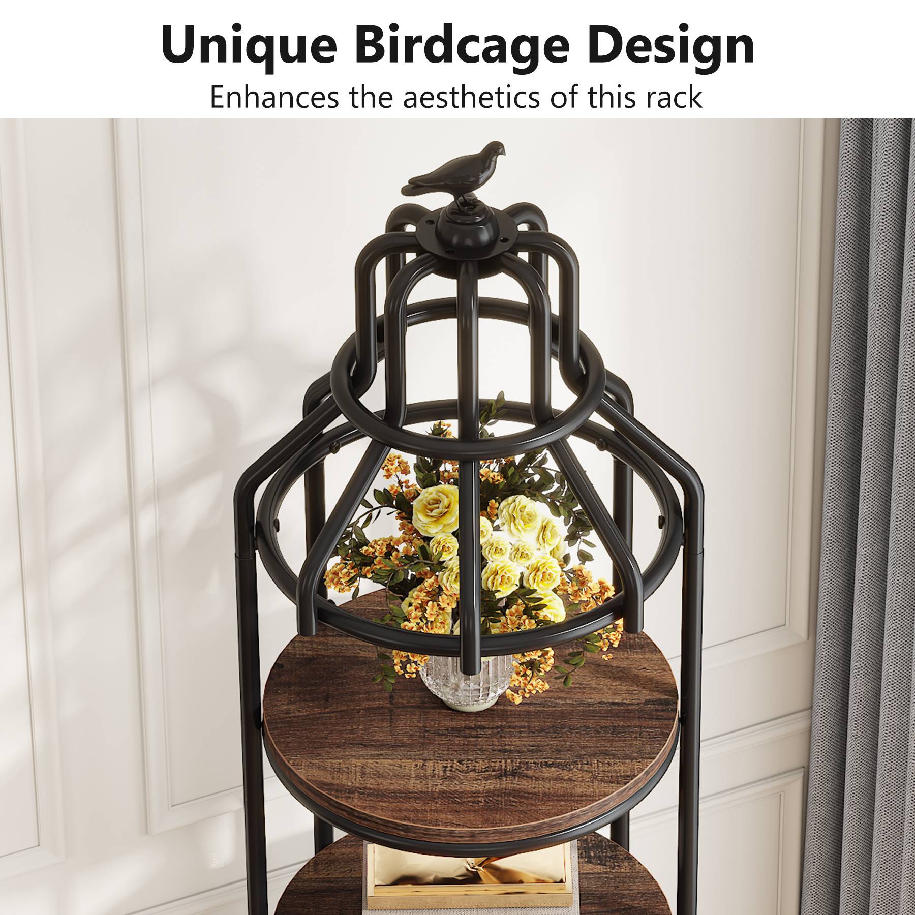 Industrial Bookshelf, 4-Tier Etagere Bookcase with Bird Cage Design - Image 6