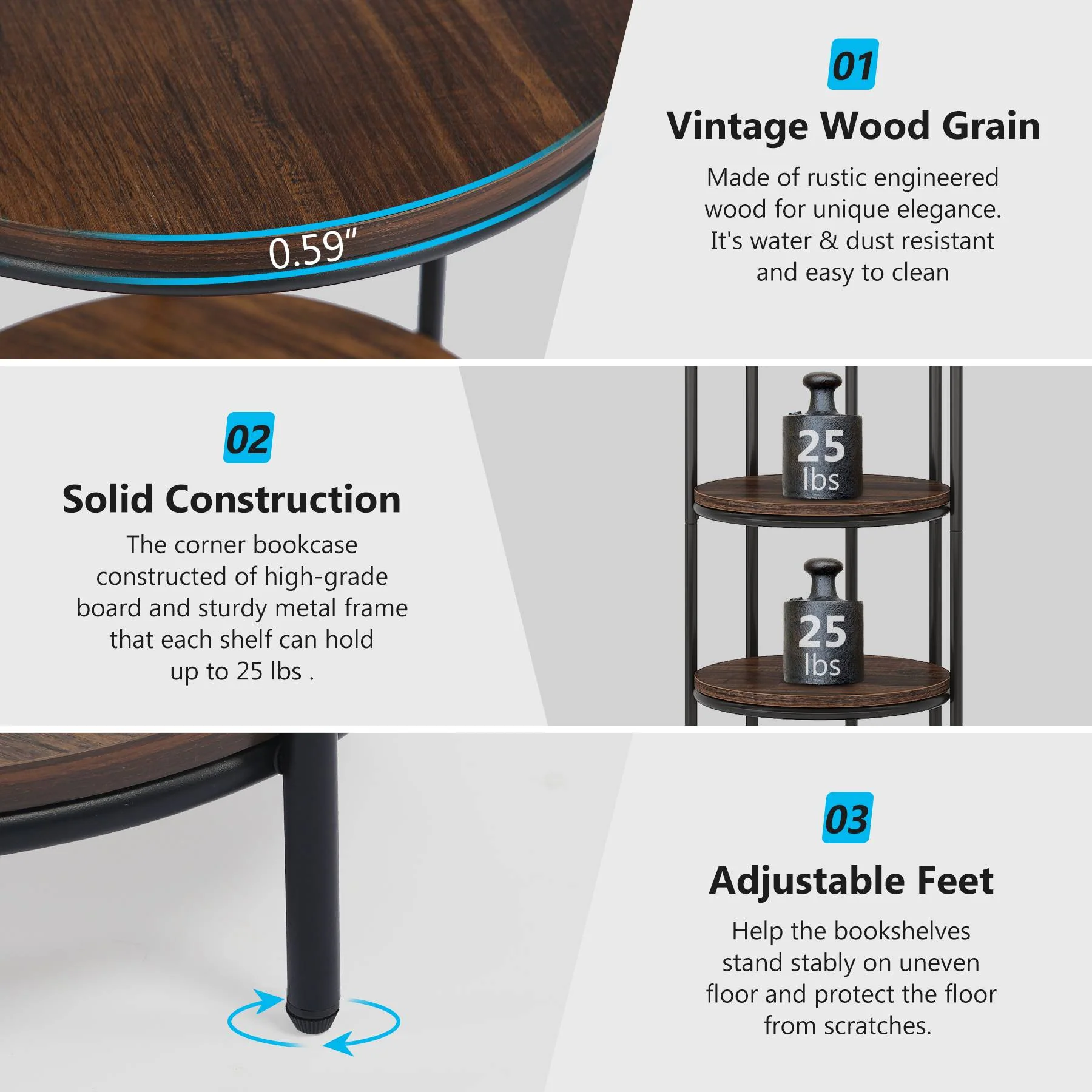 Industrial Bookshelf, 4-Tier Etagere Bookcase with Bird Cage Design - Image 7