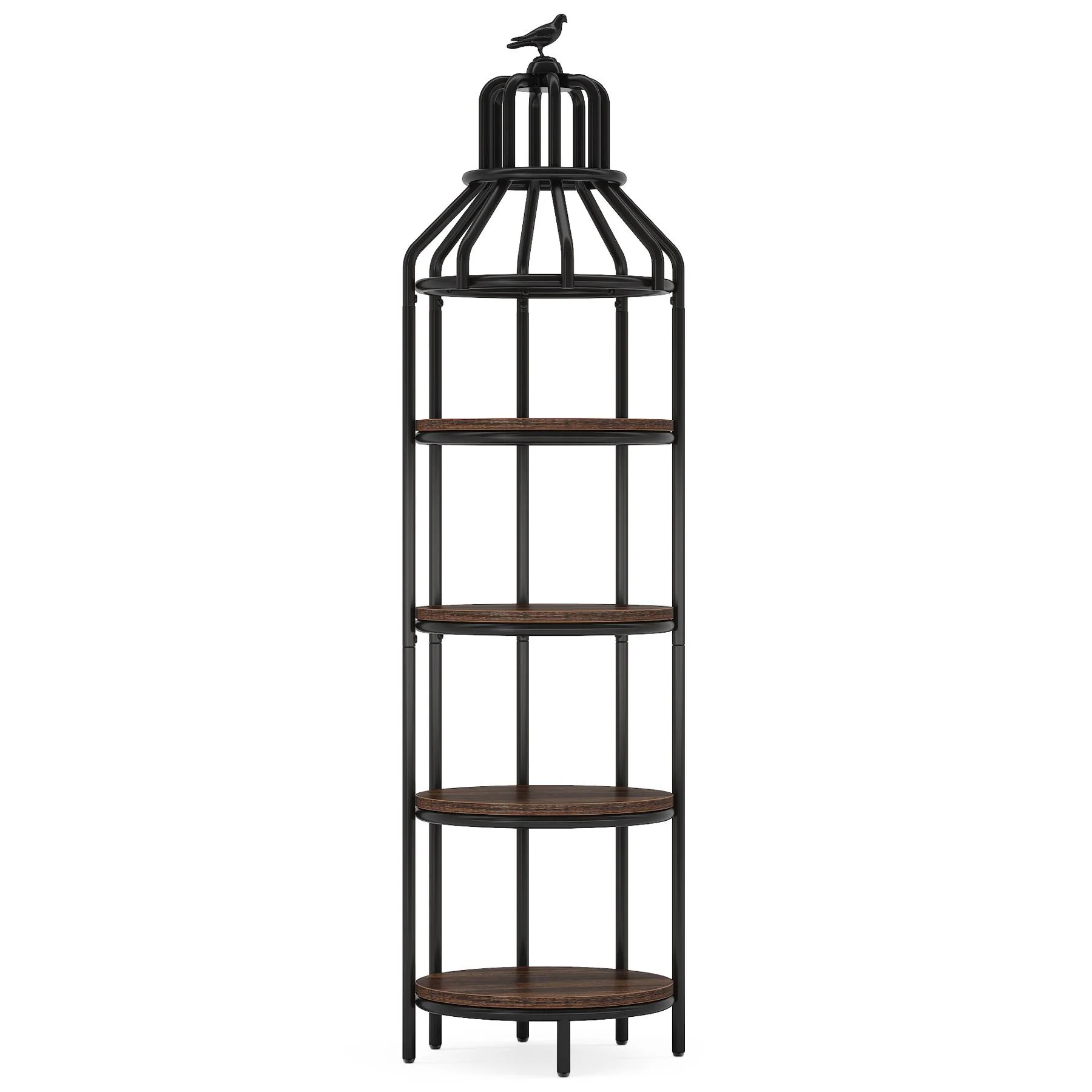 Industrial Bookshelf, 4-Tier Etagere Bookcase with Bird Cage Design - Image 8