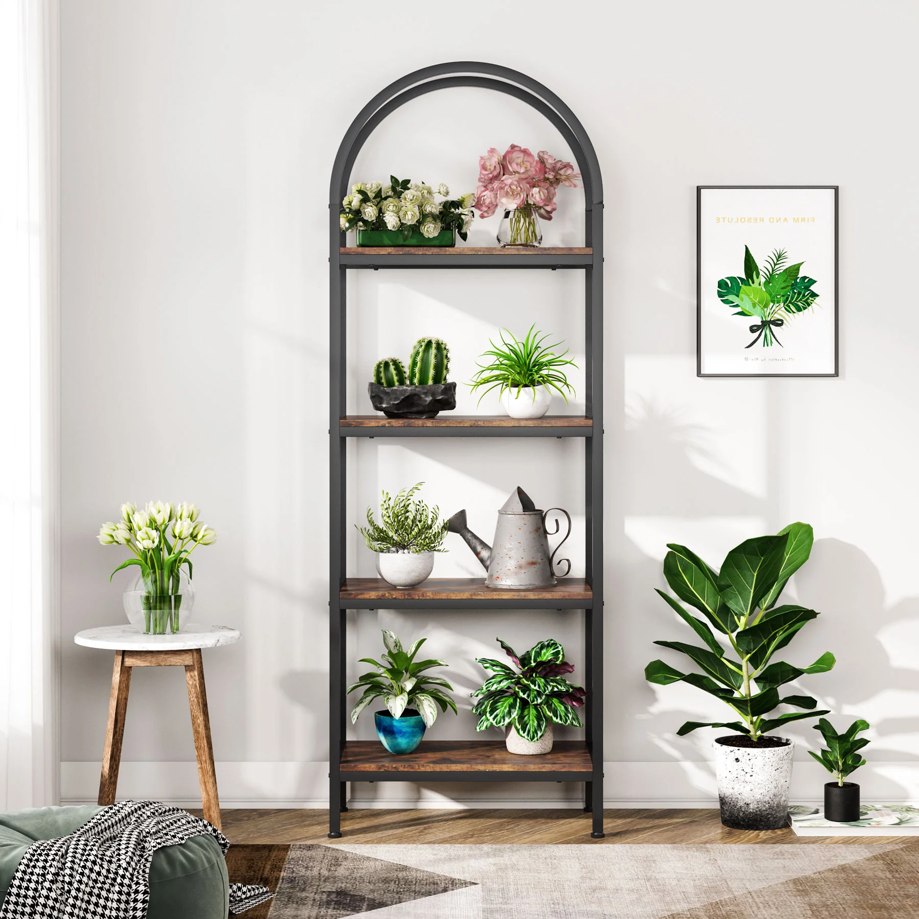 4-Tier / 5-Tier Bookshelf, Arched Bookcase Display Rack with Storage Shelves - Image 5