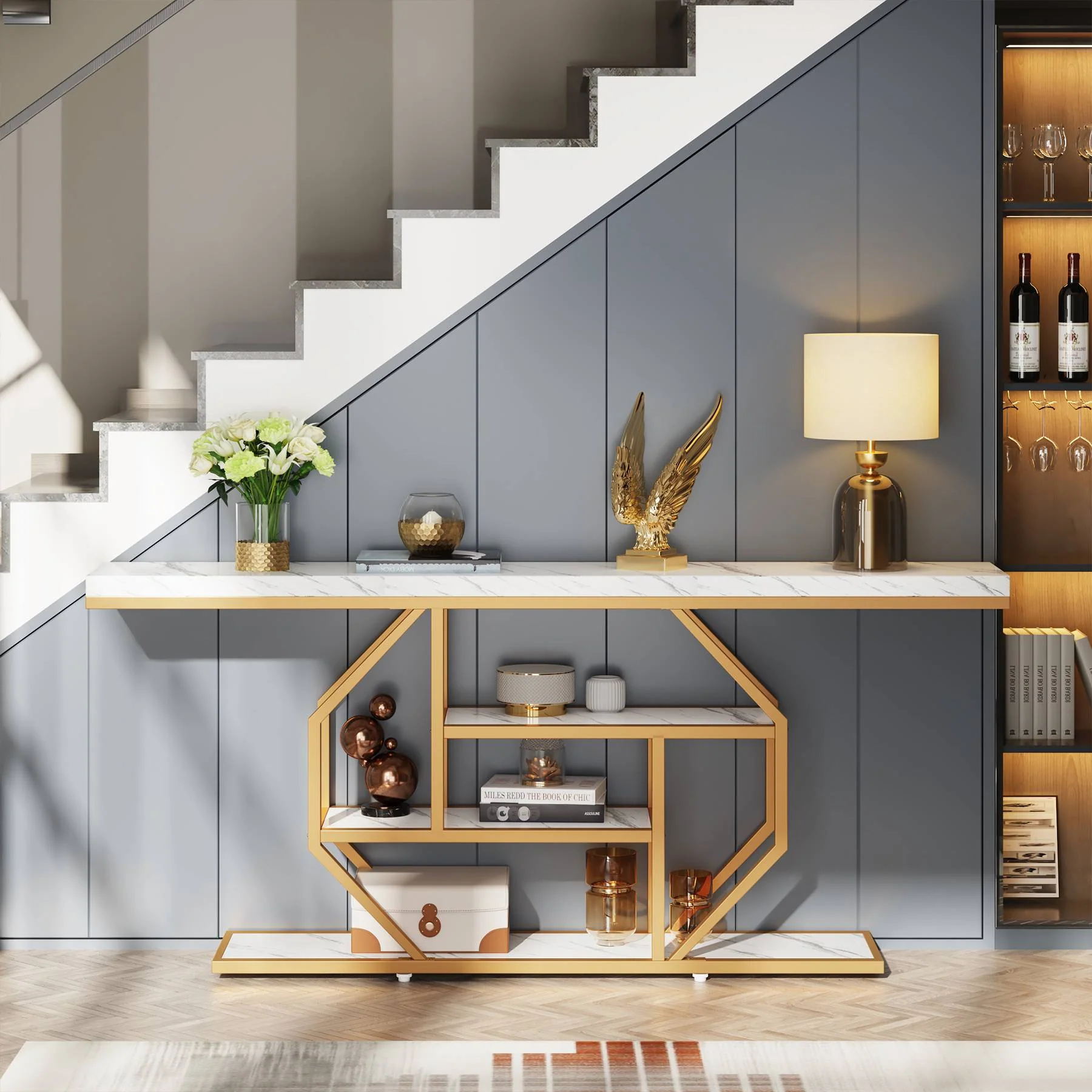 4-Tier Console Table, 70.9 inch Sofa Table Accent Table with Storage Shelves - Image 3