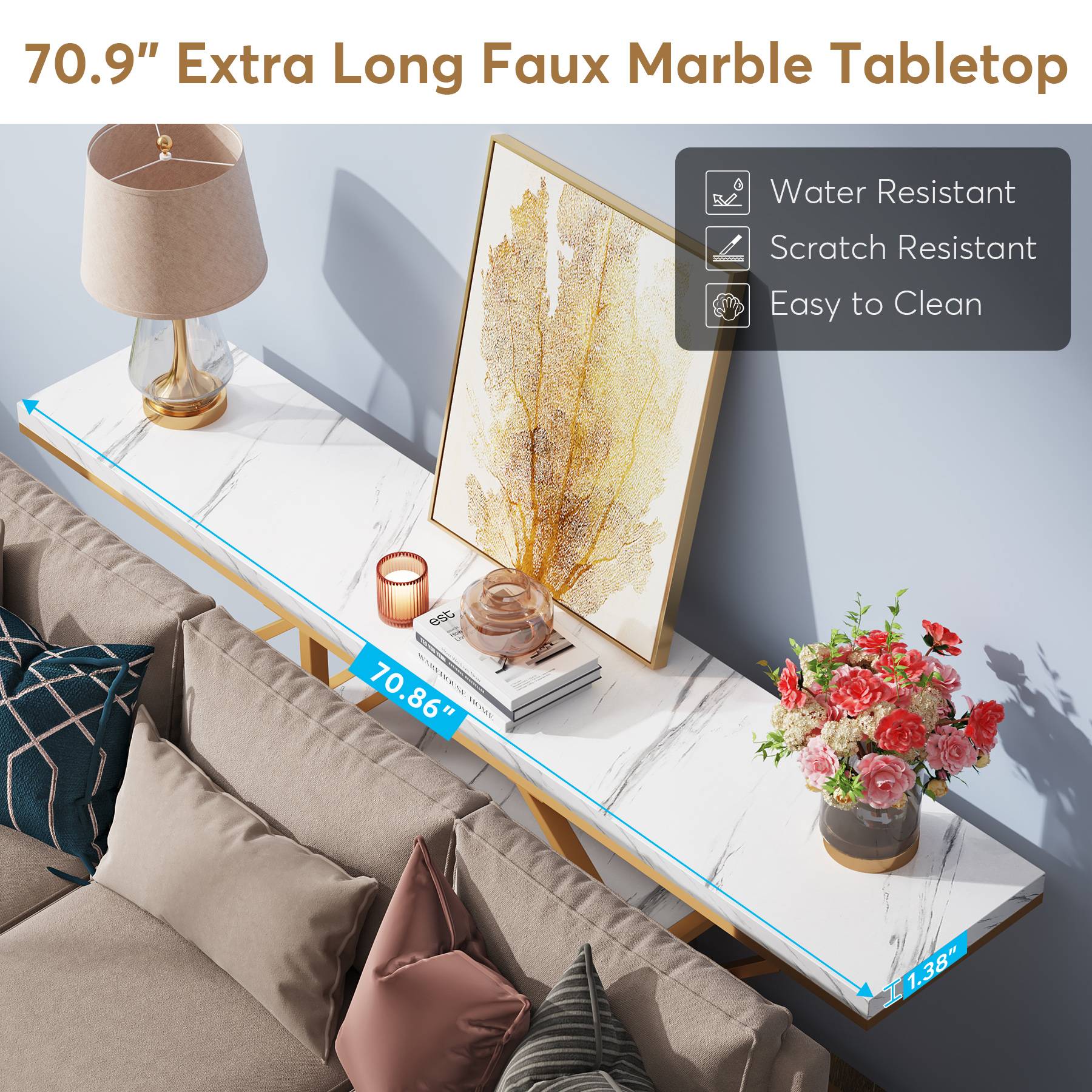 4-Tier Console Table, 70.9 inch Sofa Table Accent Table with Storage Shelves - Image 6