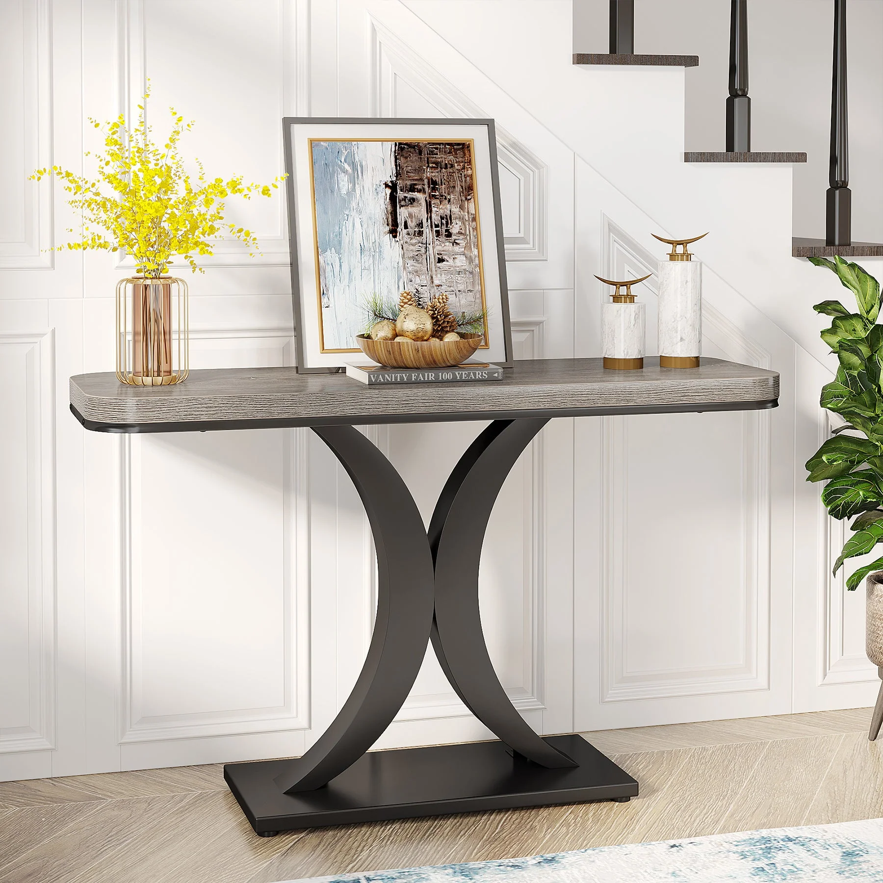 40" Console Table, Narrow Entryway Foyer Table with Geometric Base - Image 11