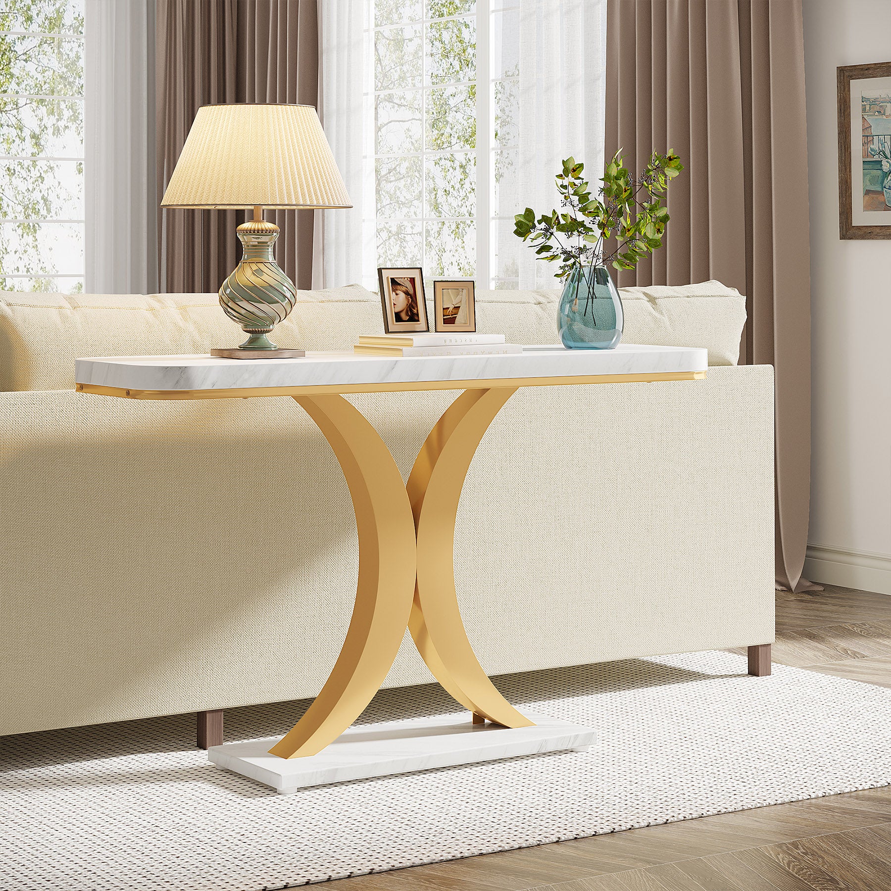 40" Console Table, Narrow Entryway Foyer Table with Geometric Base - Image 5