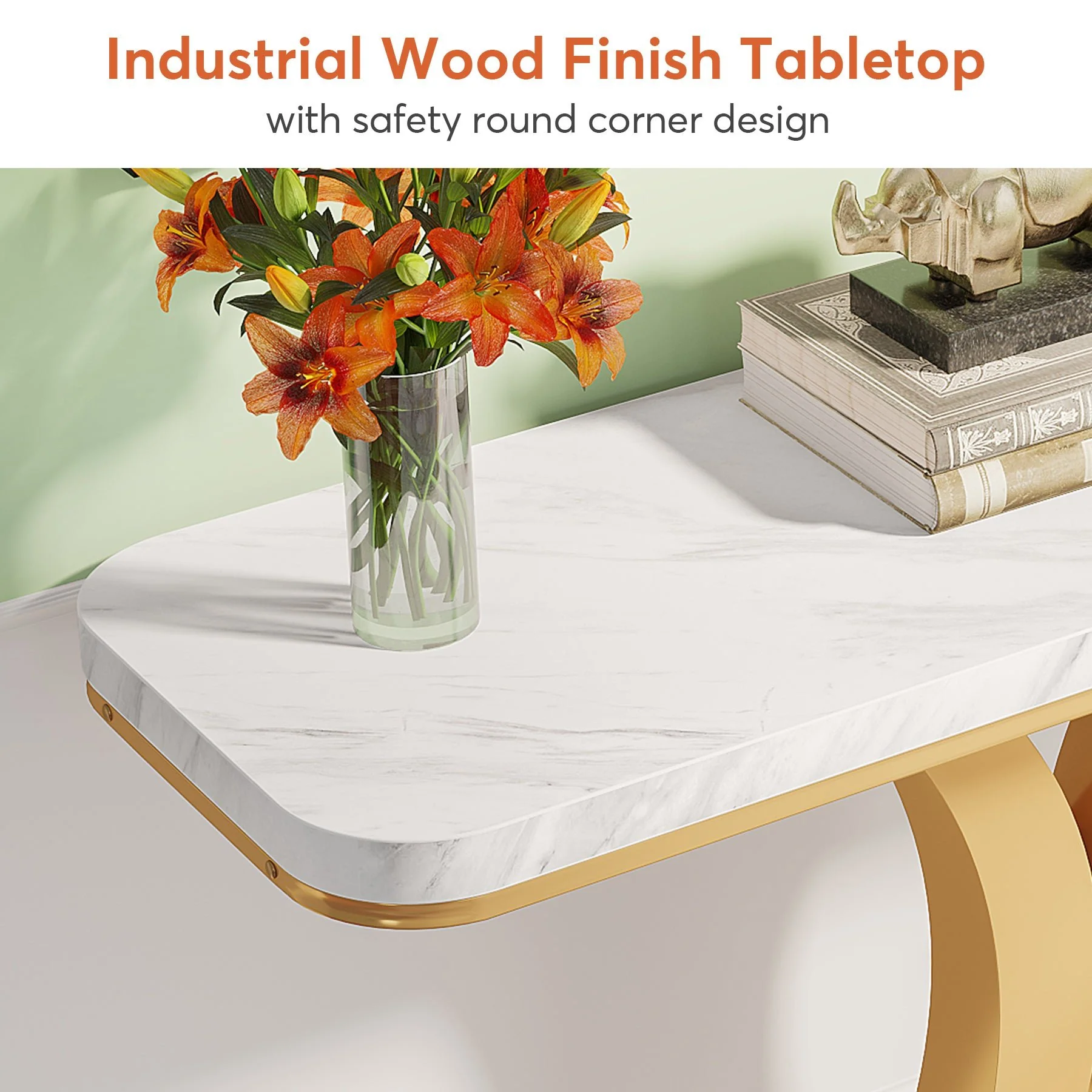 40" Console Table, Narrow Entryway Foyer Table with Geometric Base - Image 6