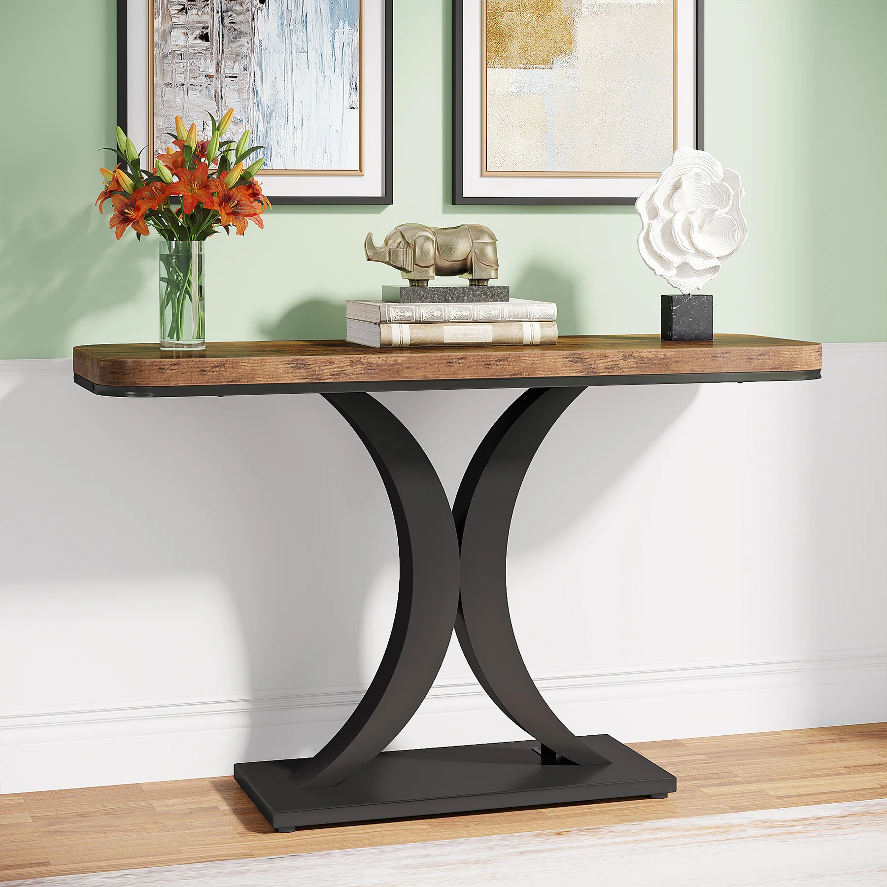 40" Console Table, Narrow Entryway Foyer Table with Geometric Base - Image 8