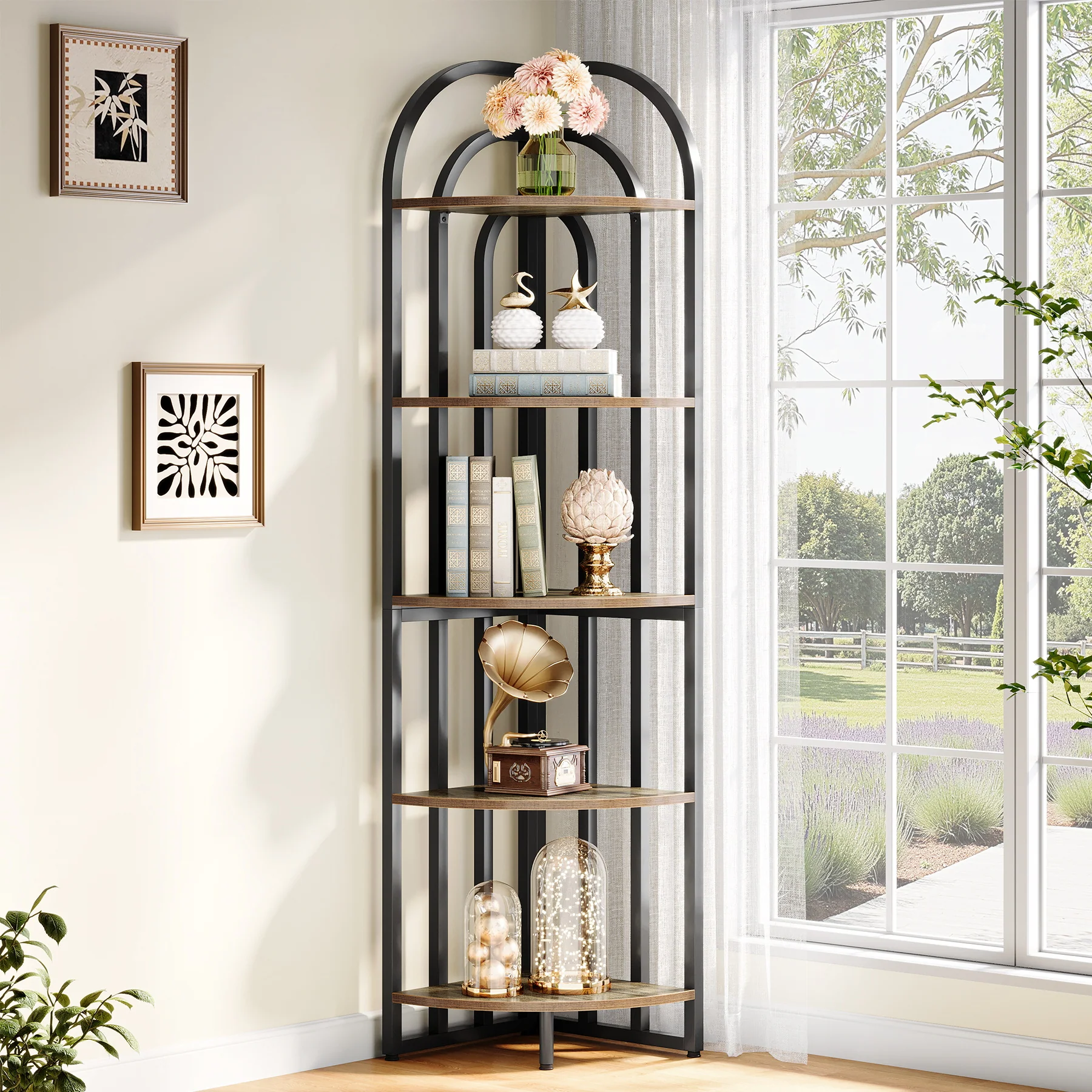 5-Tier Corner Shelf, 71" Tall Corner Bookshelf Display Rack - Image 3