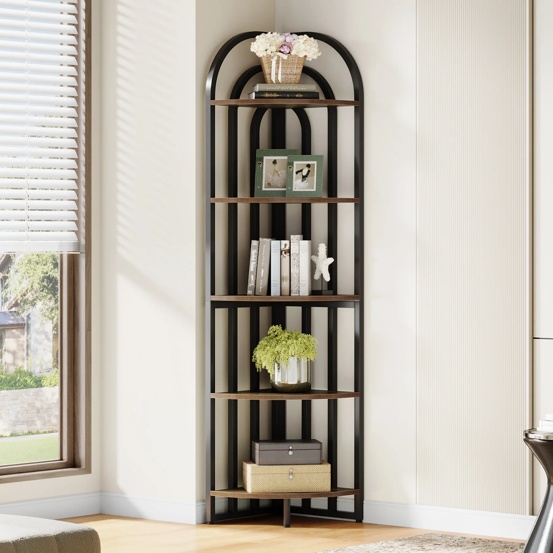 5-Tier Corner Shelf, 71" Tall Corner Bookshelf Display Rack - Image 4