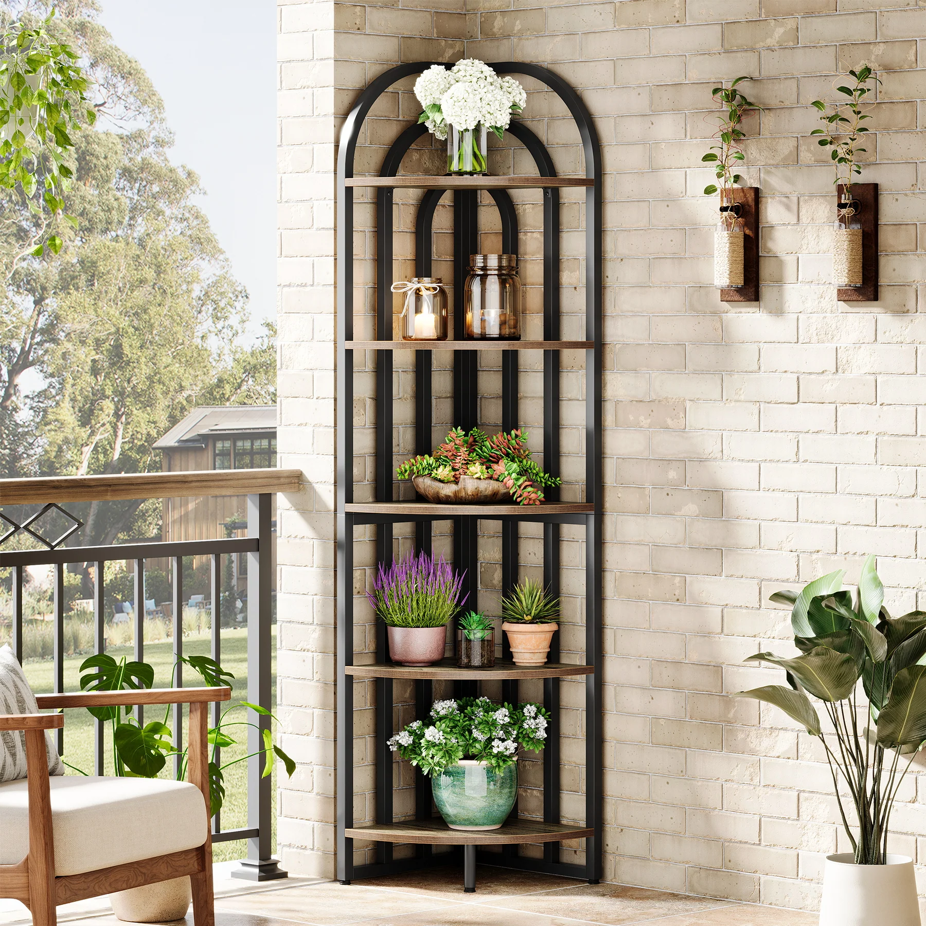 5-Tier Corner Shelf, 71" Tall Corner Bookshelf Display Rack - Image 5