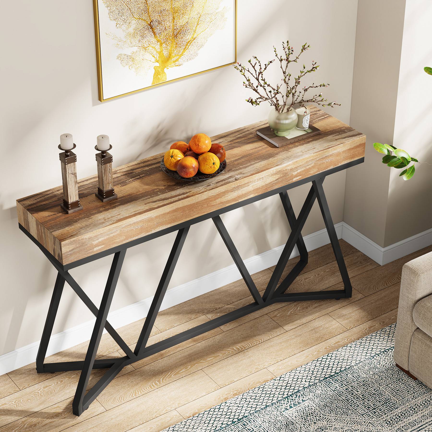 Farmhouse Console Table, 55" Sofa Table Wood Entryway Table - Image 5