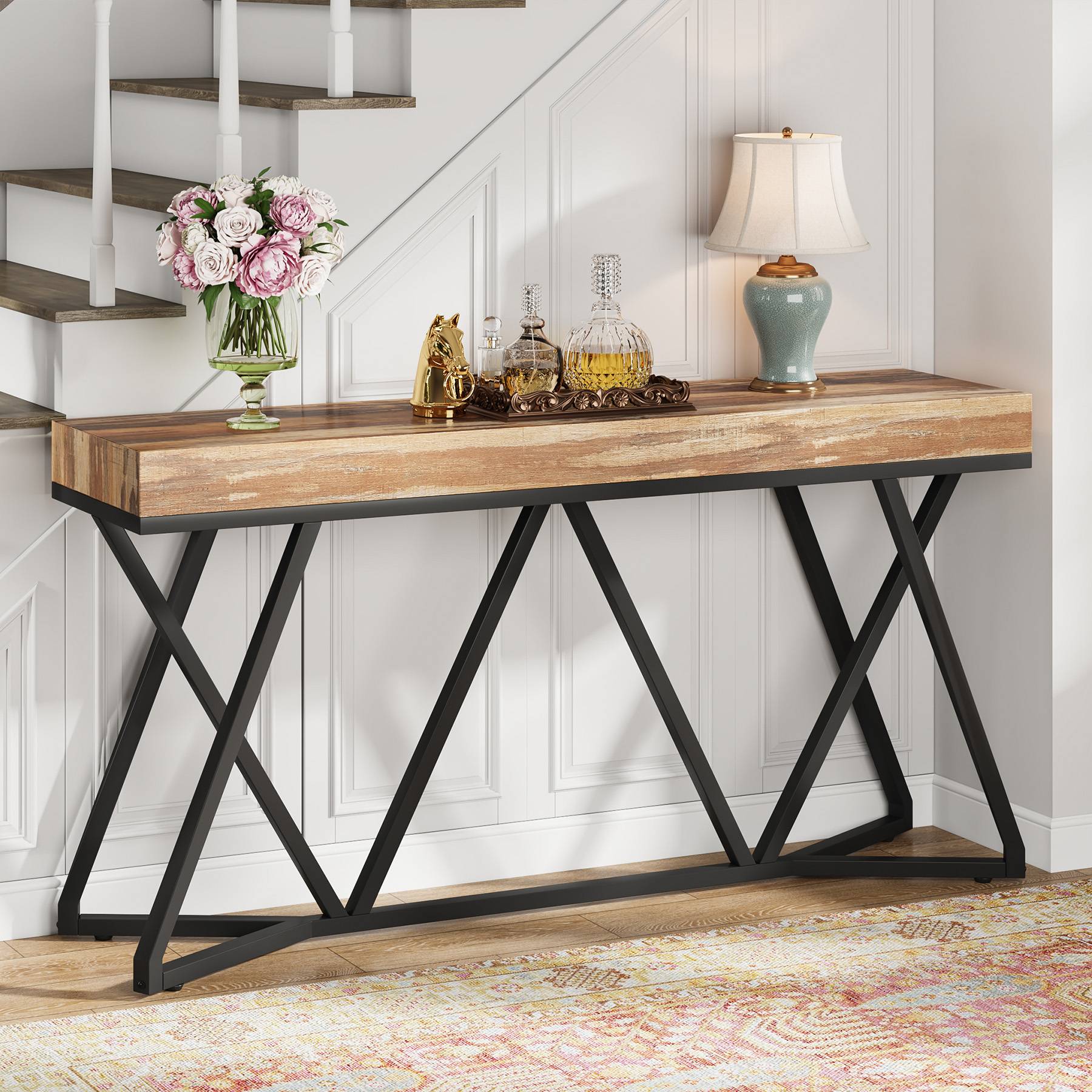 Farmhouse Console Table, 55" Sofa Table Wood Entryway Table - Image 6