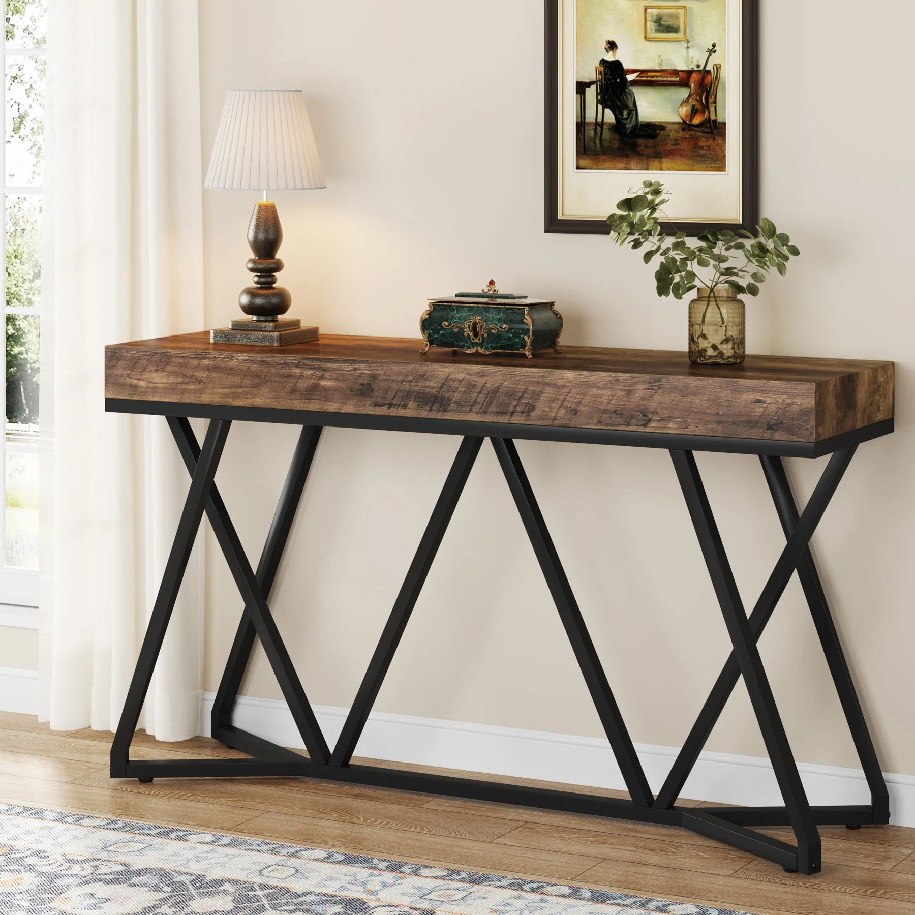 Farmhouse Console Table, 55" Sofa Table Wood Entryway Table - Image 8