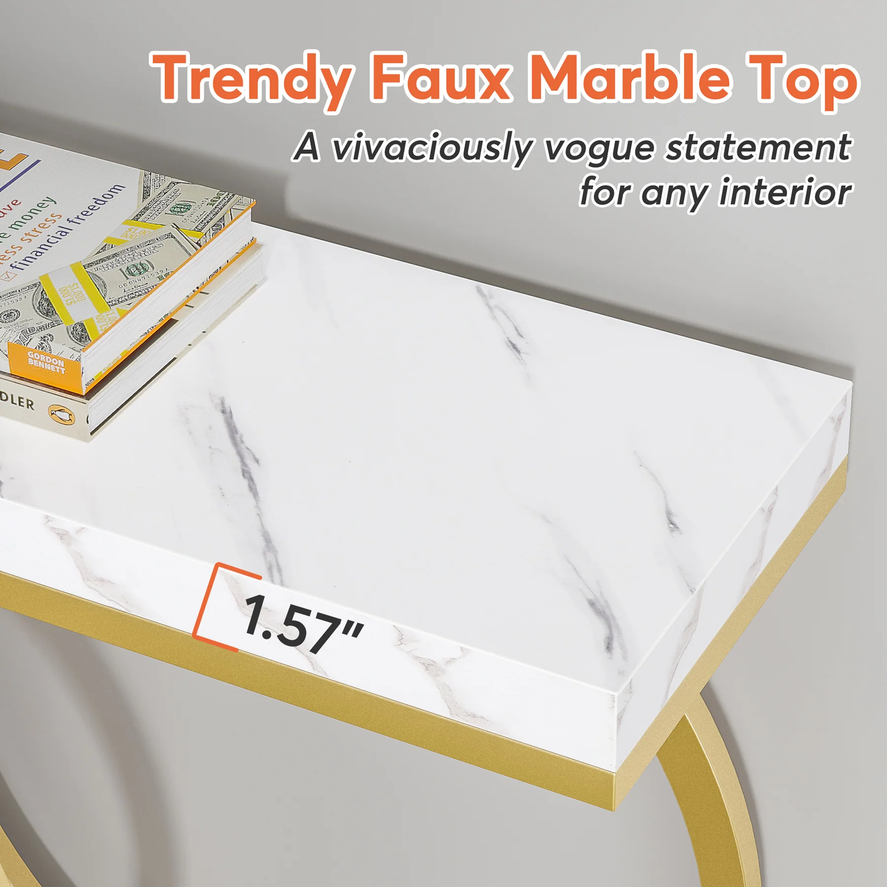 55" Console Table, Narrow Entryway Sofa Table with Geometric Metal Frame - Image 5