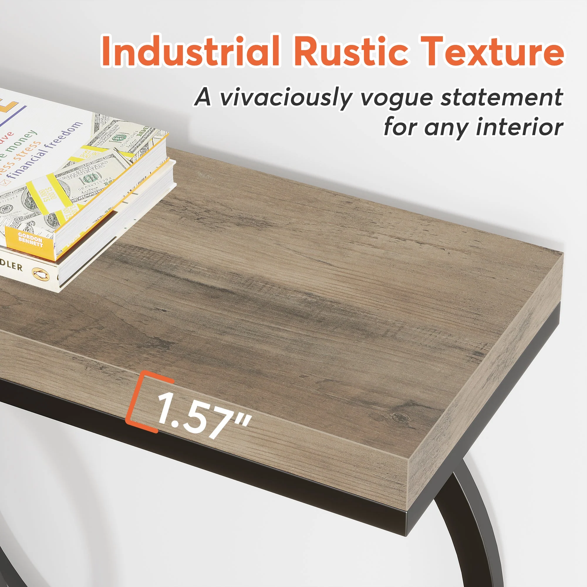 55" Console Table, Narrow Entryway Sofa Table with Geometric Metal Frame - Image 9