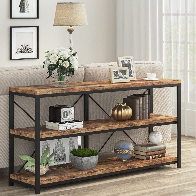 55" Console Table, Sofa Table TV Stand with 3-Tier Storage Shelves - Image 4