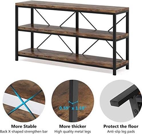 55" Console Table, Sofa Table TV Stand with 3-Tier Storage Shelves - Image 5