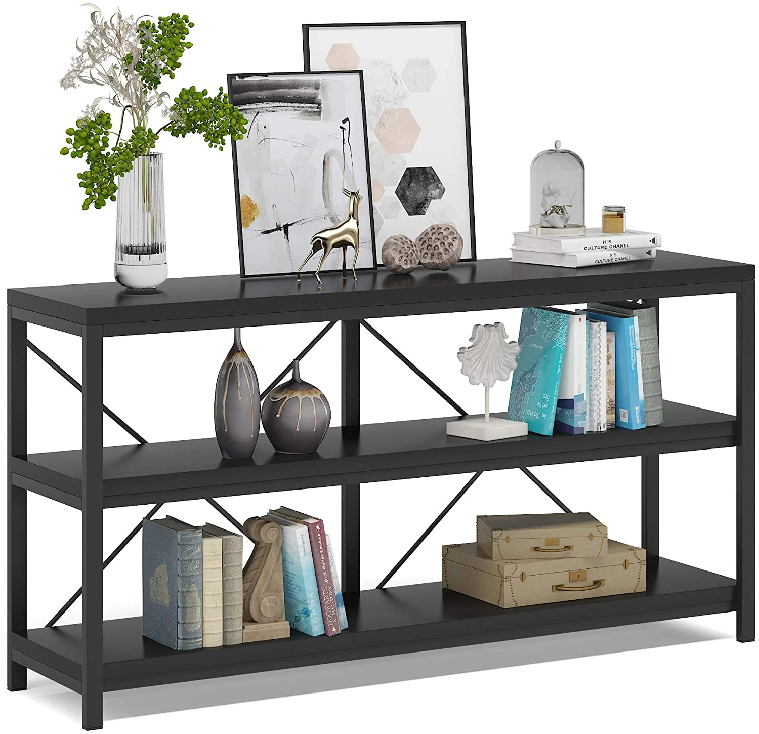 55" Console Table, Sofa Table TV Stand with 3-Tier Storage Shelves - Image 7