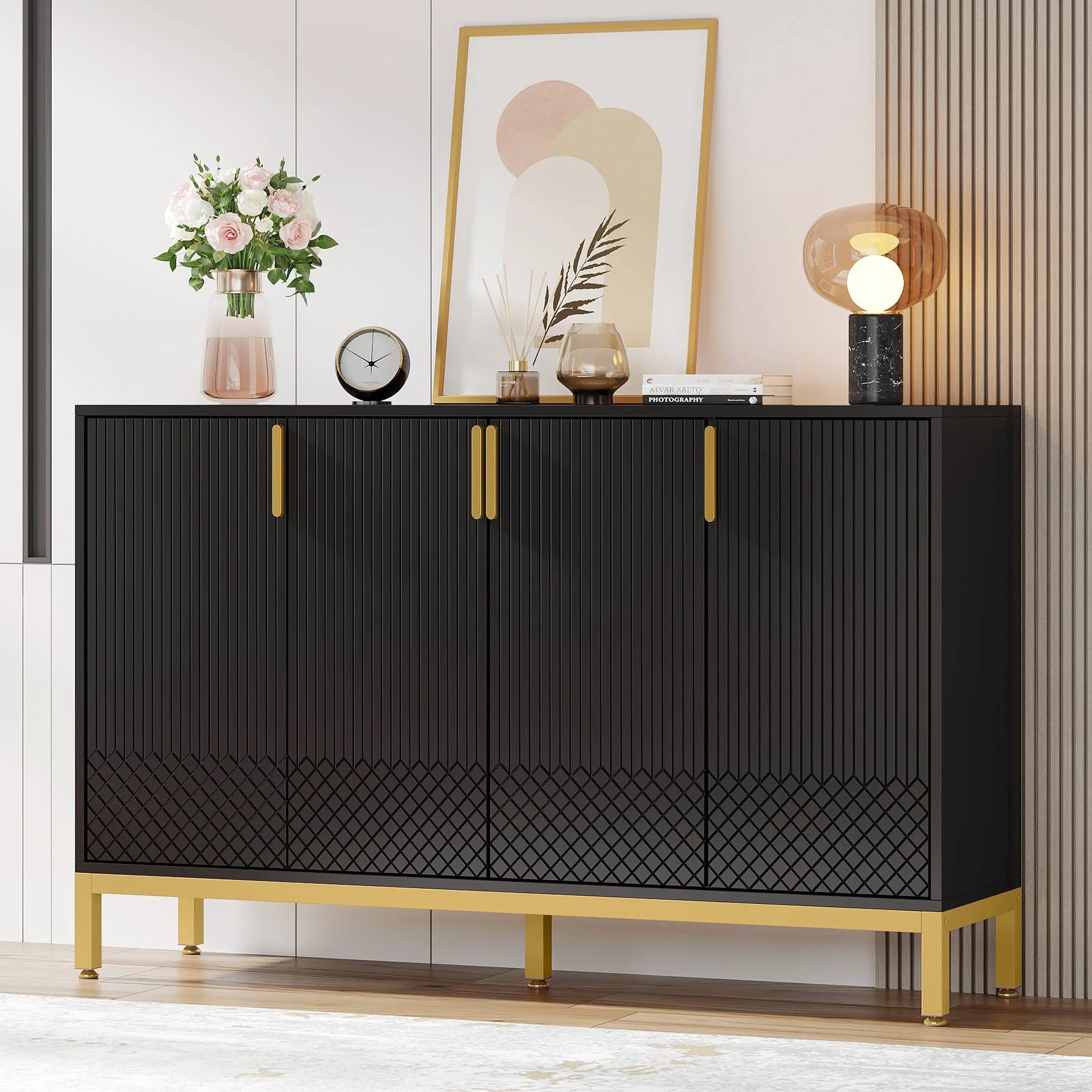 Modern Sideboard Buffet, 59" Luxury Buffet Storage Cabinet with 4 Doors - Image 7