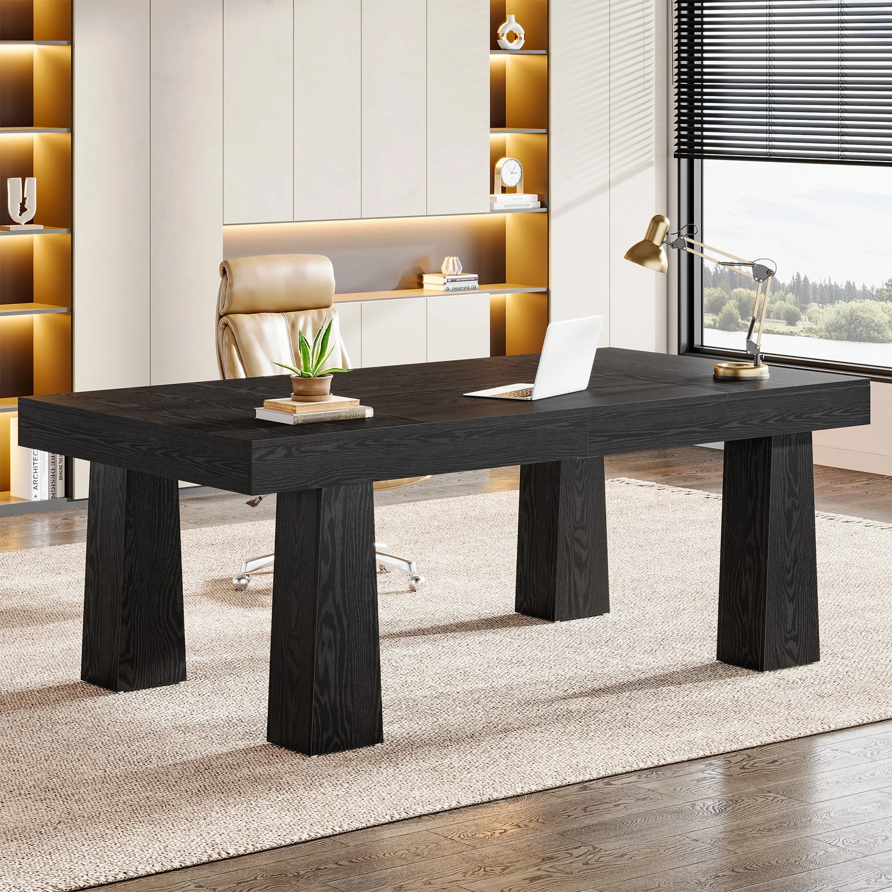 63" Executive Desk, Modern Home Office Desk Computer Desk - Image 3