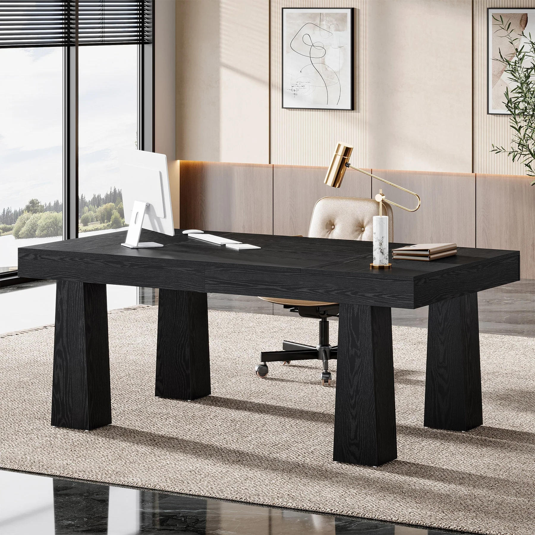 63" Executive Desk, Modern Home Office Desk Computer Desk - Image 4