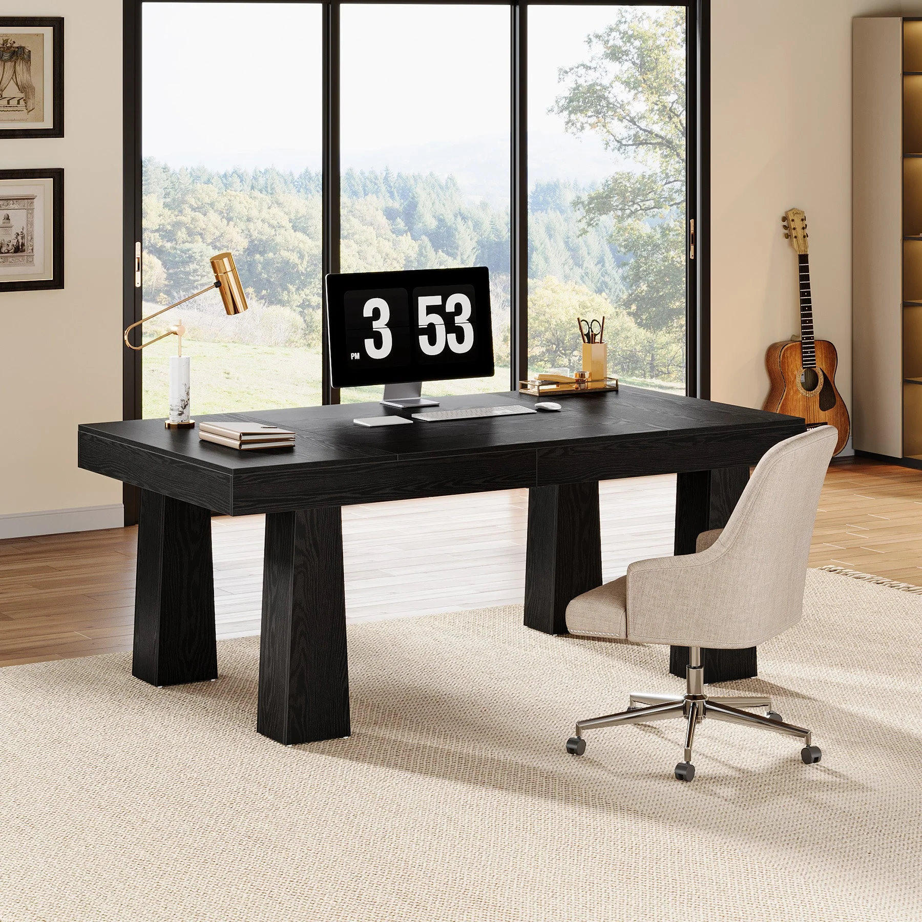 63" Executive Desk, Modern Home Office Desk Computer Desk - Image 6
